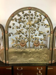 Vintage 1970s Sergio Bustamante Brass and Copper Folding Screen w/ Animal Motif