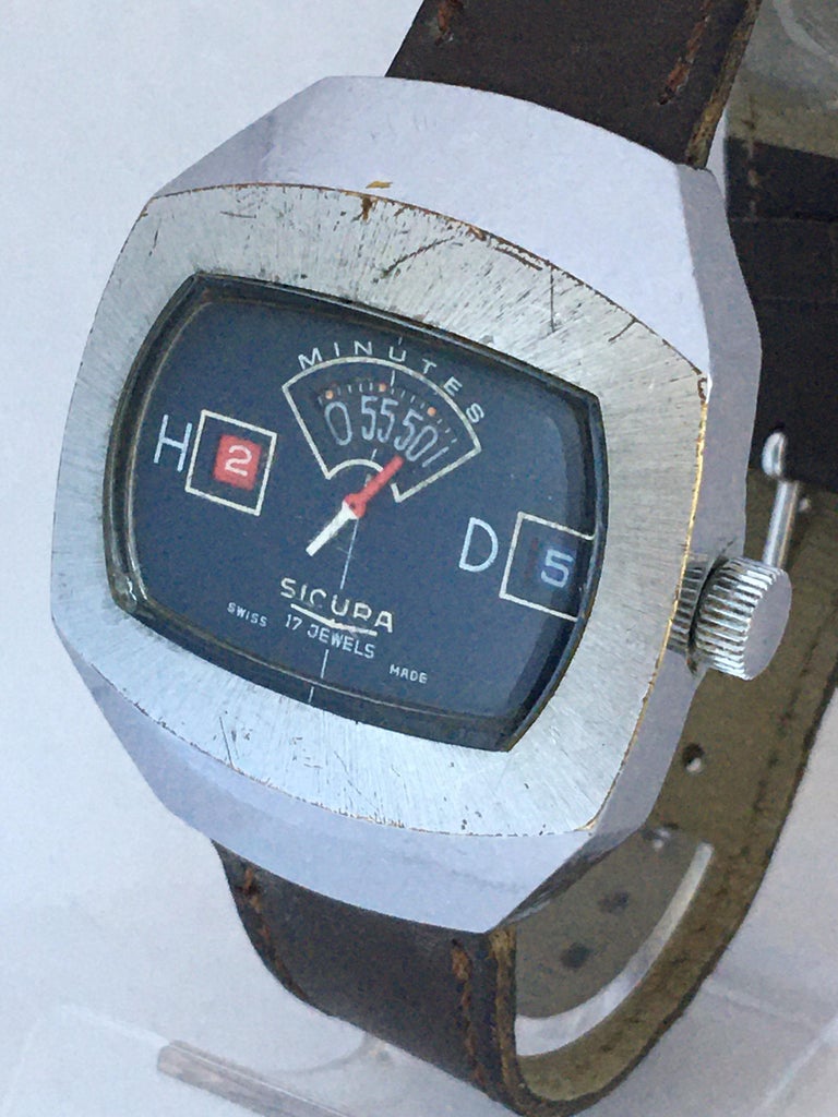 Vintage 1970s Sicura Mechanical Jump Hour 'Digital' Watch at 1stDibs