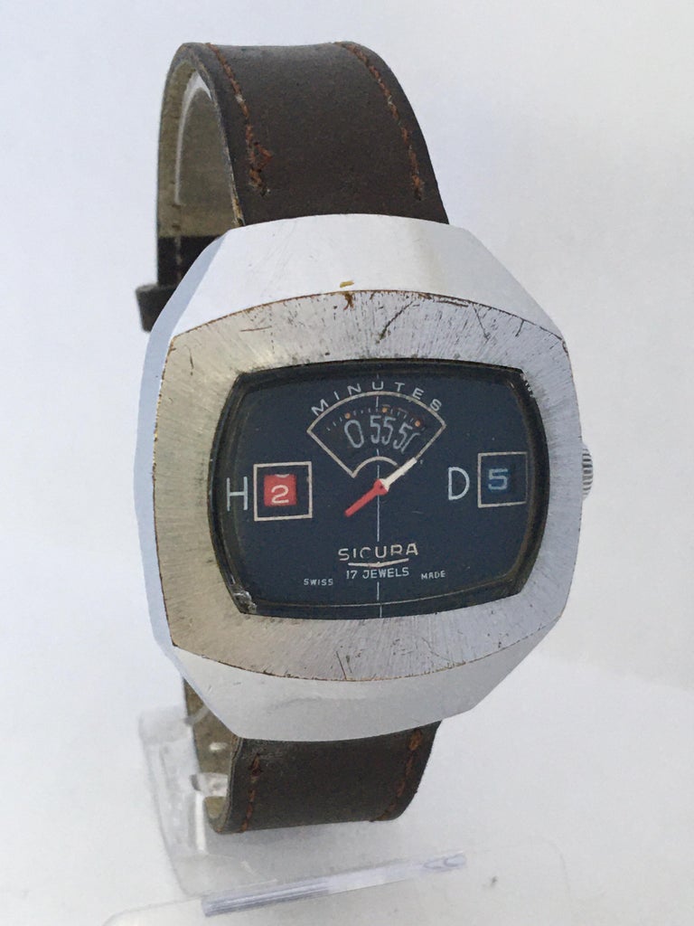 Vintage 1970s Sicura Mechanical Jump Hour 'Digital' Watch at 1stDibs