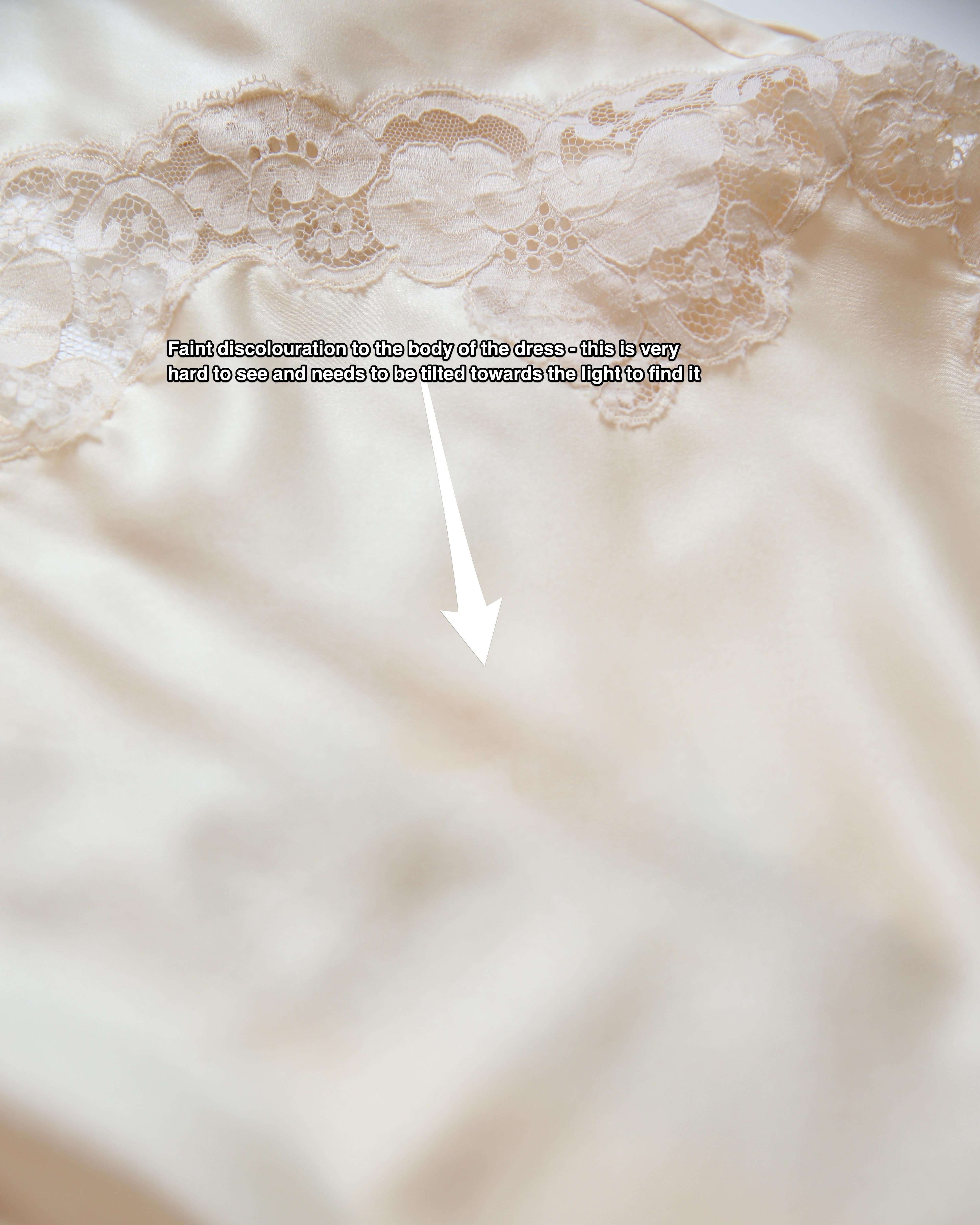Vintage 1970's silk lace cream backless thigh slit night gown wedding slip dress 13