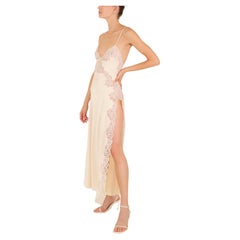 Vintage 1970's silk lace cream backless thigh slit night gown wedding slip dress