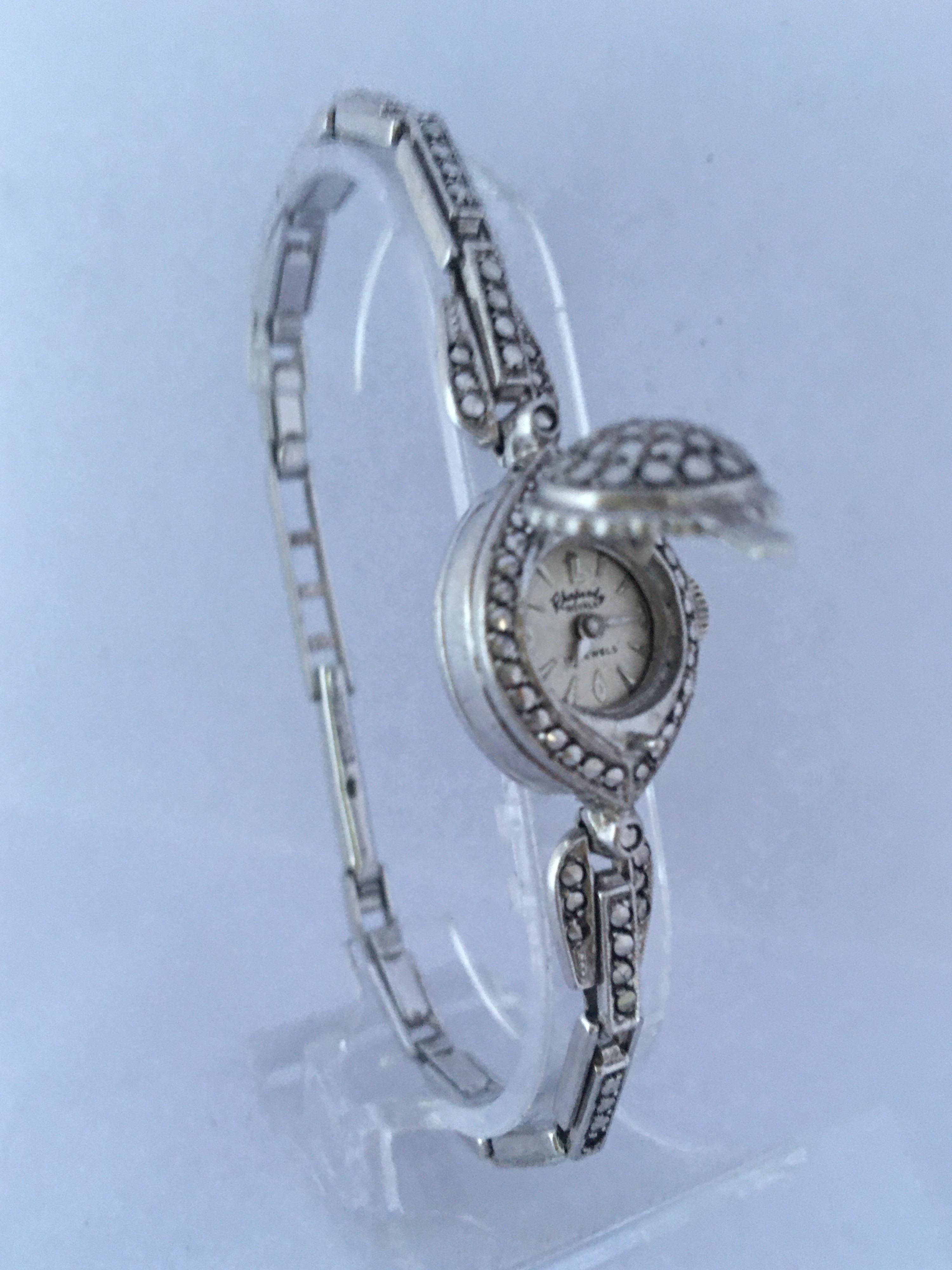 Vintage 1970s Silver Marcaseed Mechanical Ladies Bracelet Watch For Sale 5