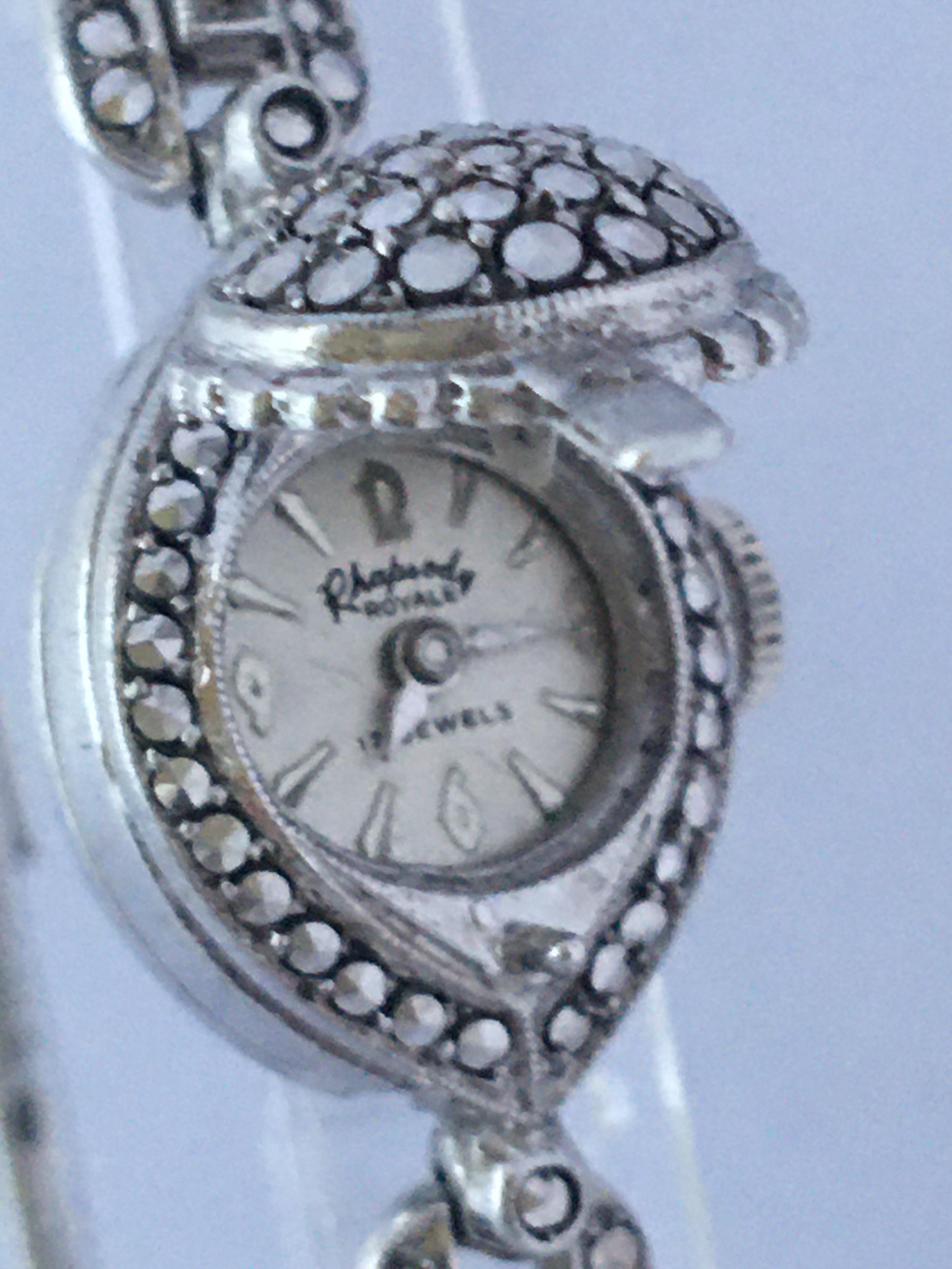 Vintage 1970s Silver Marcaseed Mechanical Ladies Bracelet Watch For Sale 6