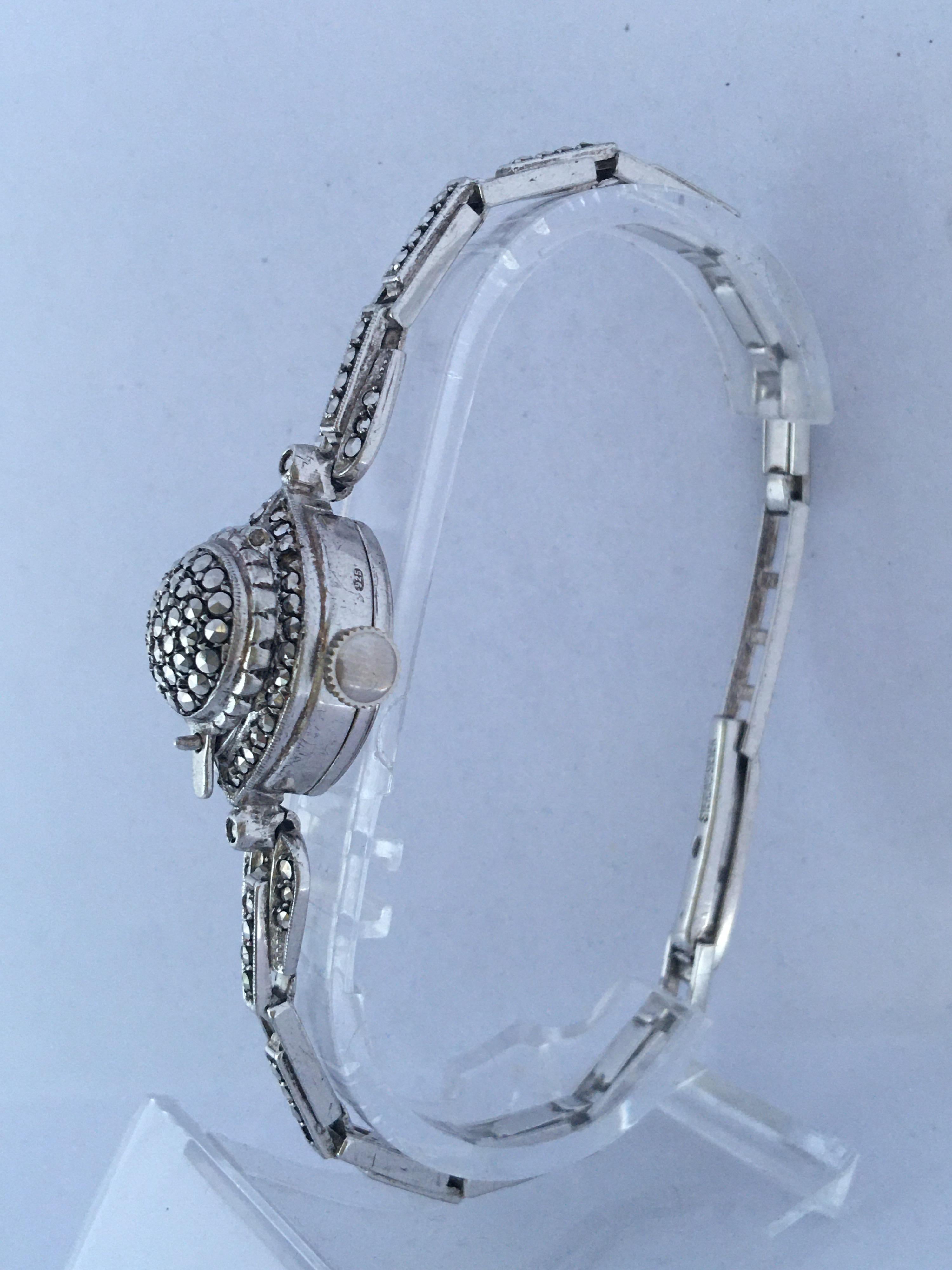 Vintage 1970s Silver Marcaseed Mechanical Ladies Bracelet Watch For Sale 7