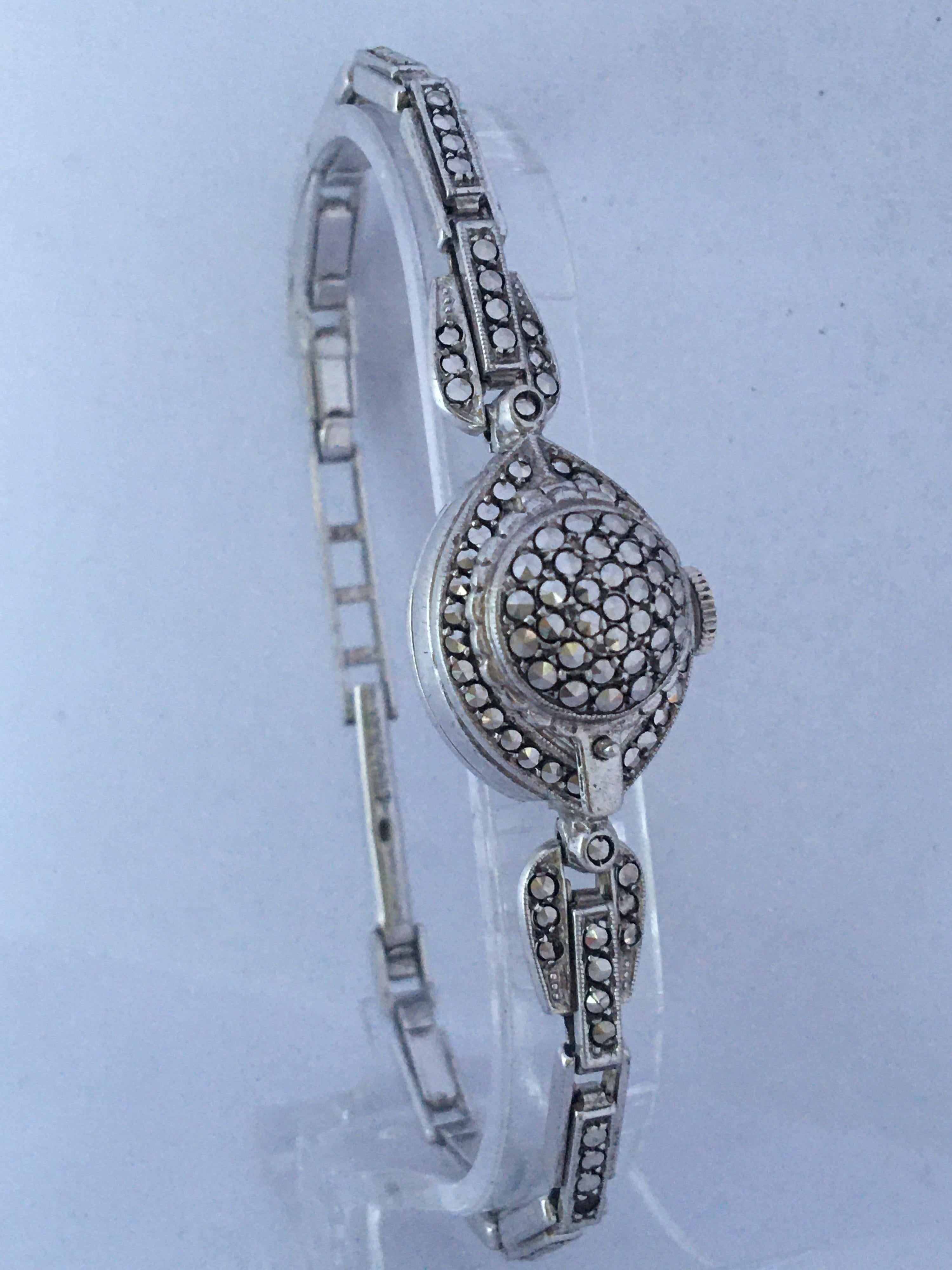 Vintage 1970s Silver Marcaseed Mechanical Ladies Bracelet Watch For Sale 9