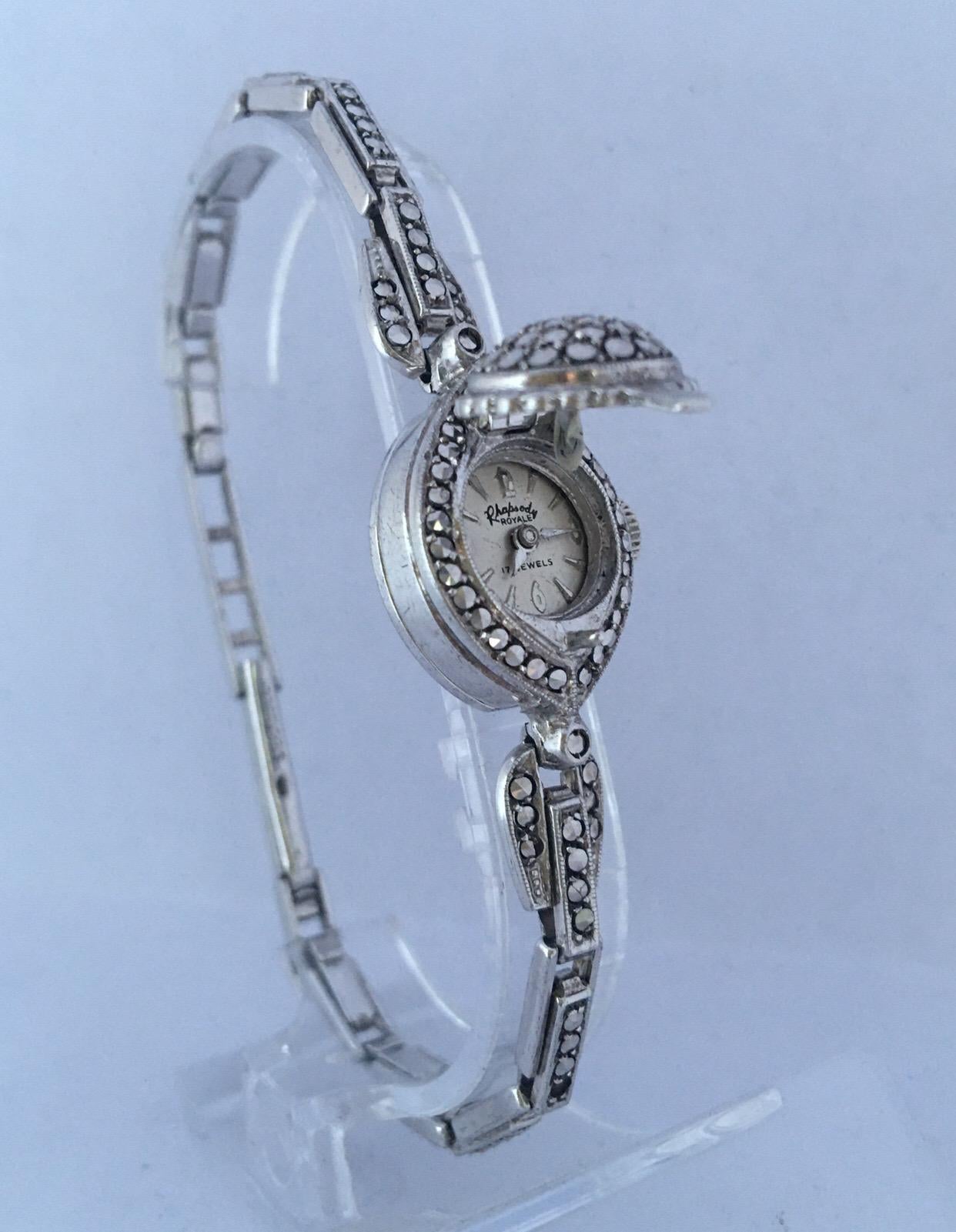 Vintage 1970s Silver Marcaseed Mechanical Ladies Bracelet Watch In Fair Condition For Sale In Carlisle, GB