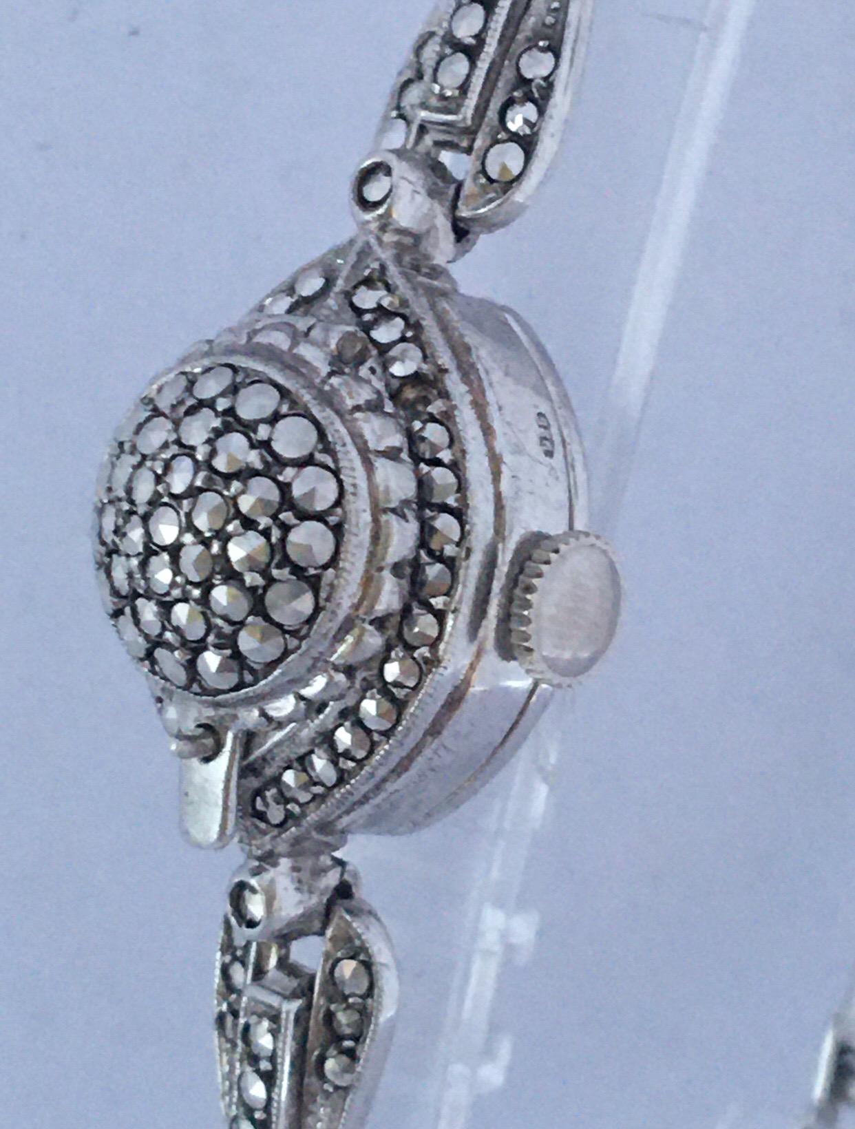 Women's Vintage 1970s Silver Marcaseed Mechanical Ladies Bracelet Watch For Sale