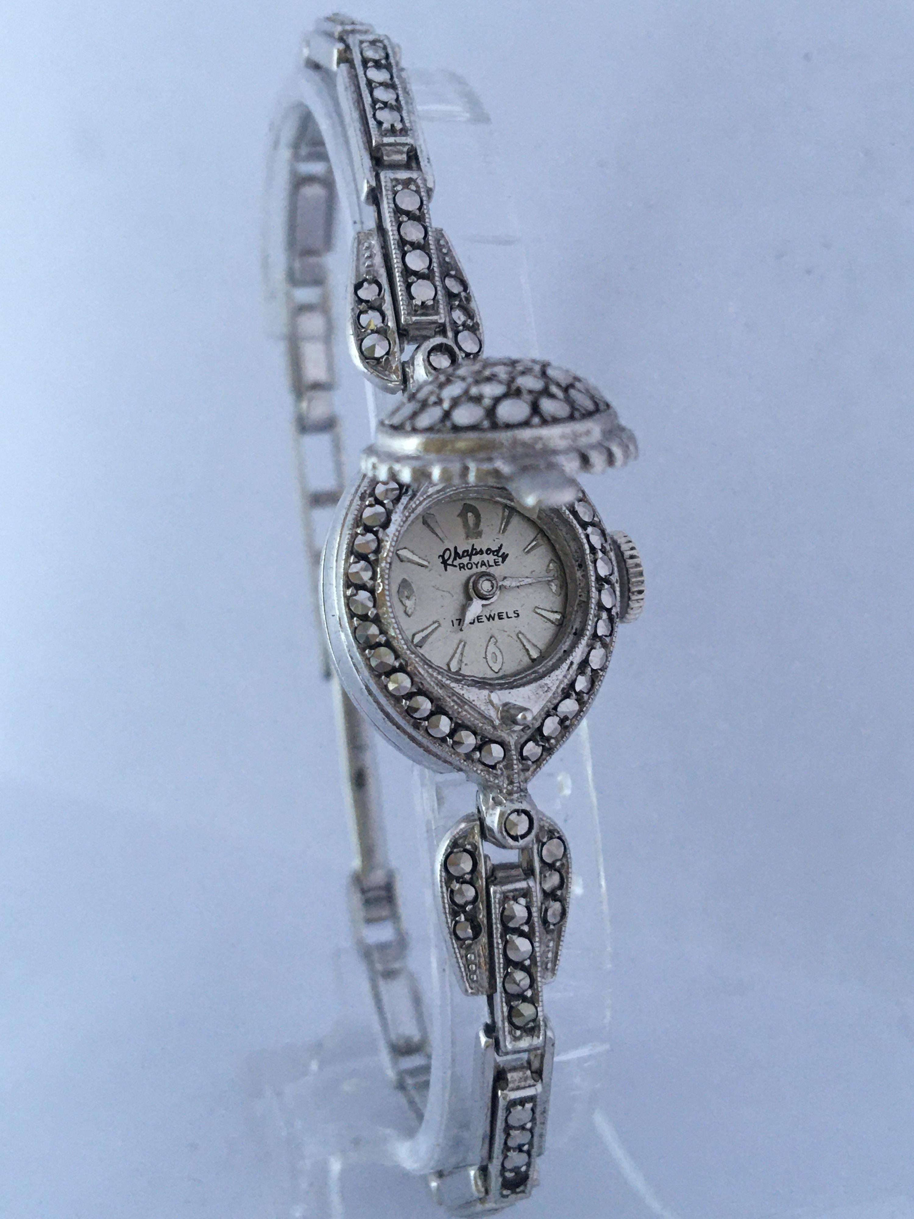 Vintage 1970s Silver Marcaseed Mechanical Ladies Bracelet Watch For Sale 3