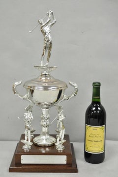 Vintage 1970s Silver Metal & Wood Figural Golf Trophy Award Cup John Sanzari