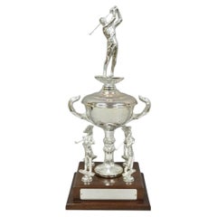 Vintage 1970s Silver Metal & Wood Figural Golf Trophy Award Cup John Sanzari