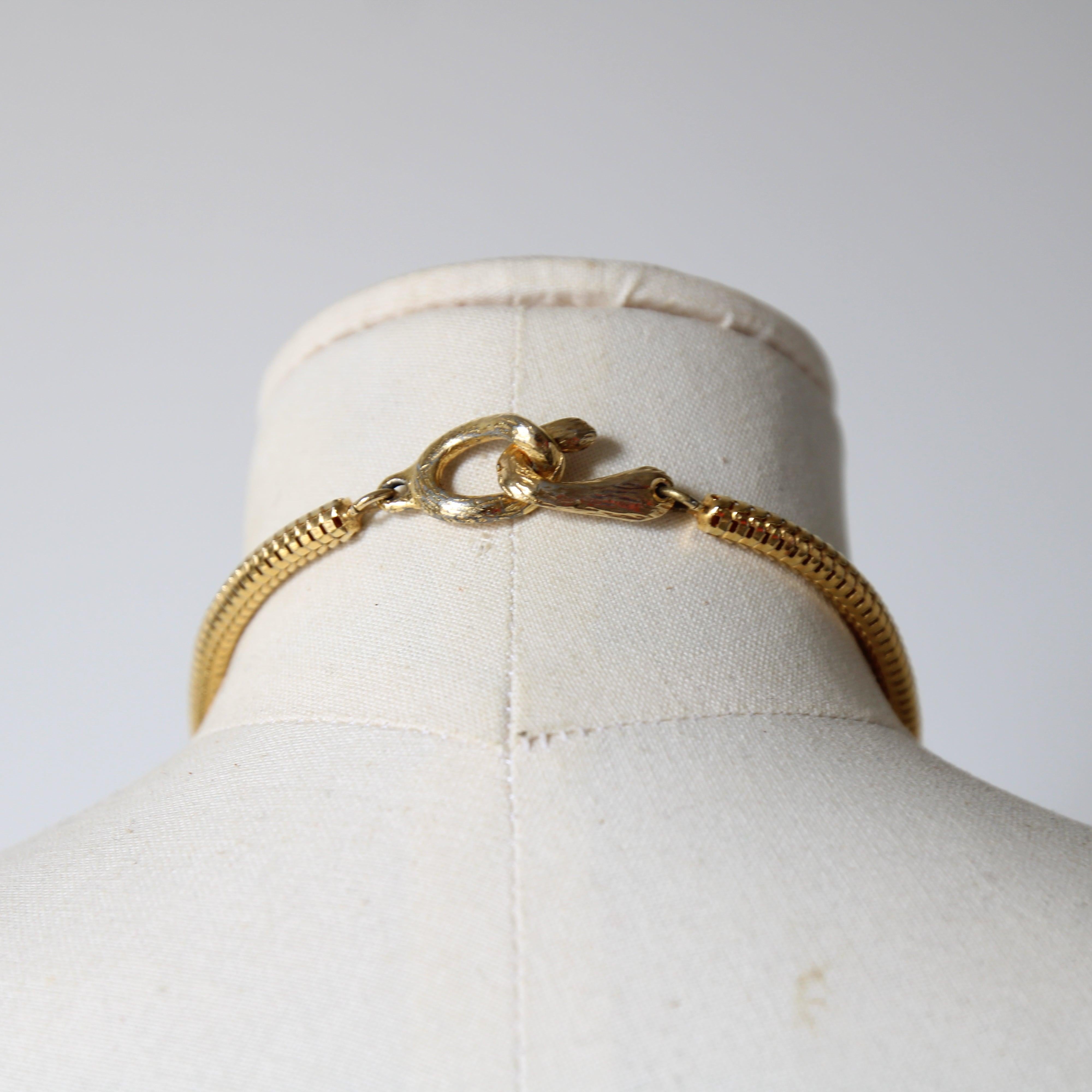Women's or Men's Vintage 1970's silver rhinestone beaded gold snake chain necklace seventies For Sale