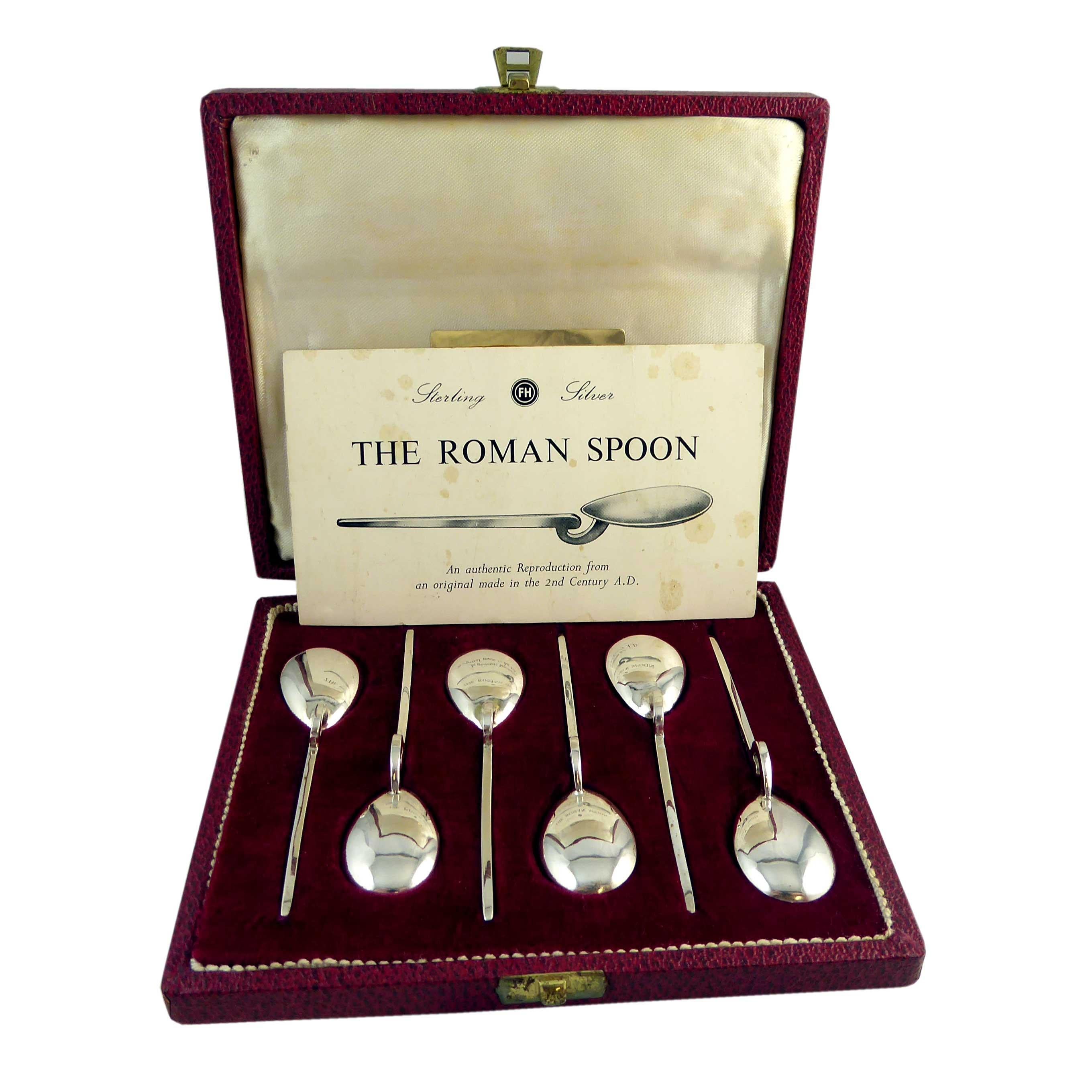 Vintage 1970s Silver "Roman Spoon" Teaspoons, Boxed, Hallmarked Sheffiled, 1973