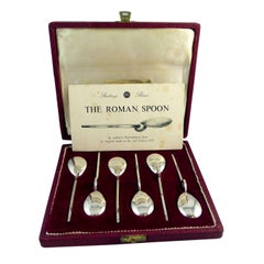 Vintage 1970s Silver "Roman Spoon" Teaspoons, Boxed, Hallmarked Sheffiled, 1973