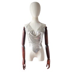 Camicetta a rete d'argento Whiting & Davis, vintage, anni '70, UK 6-10