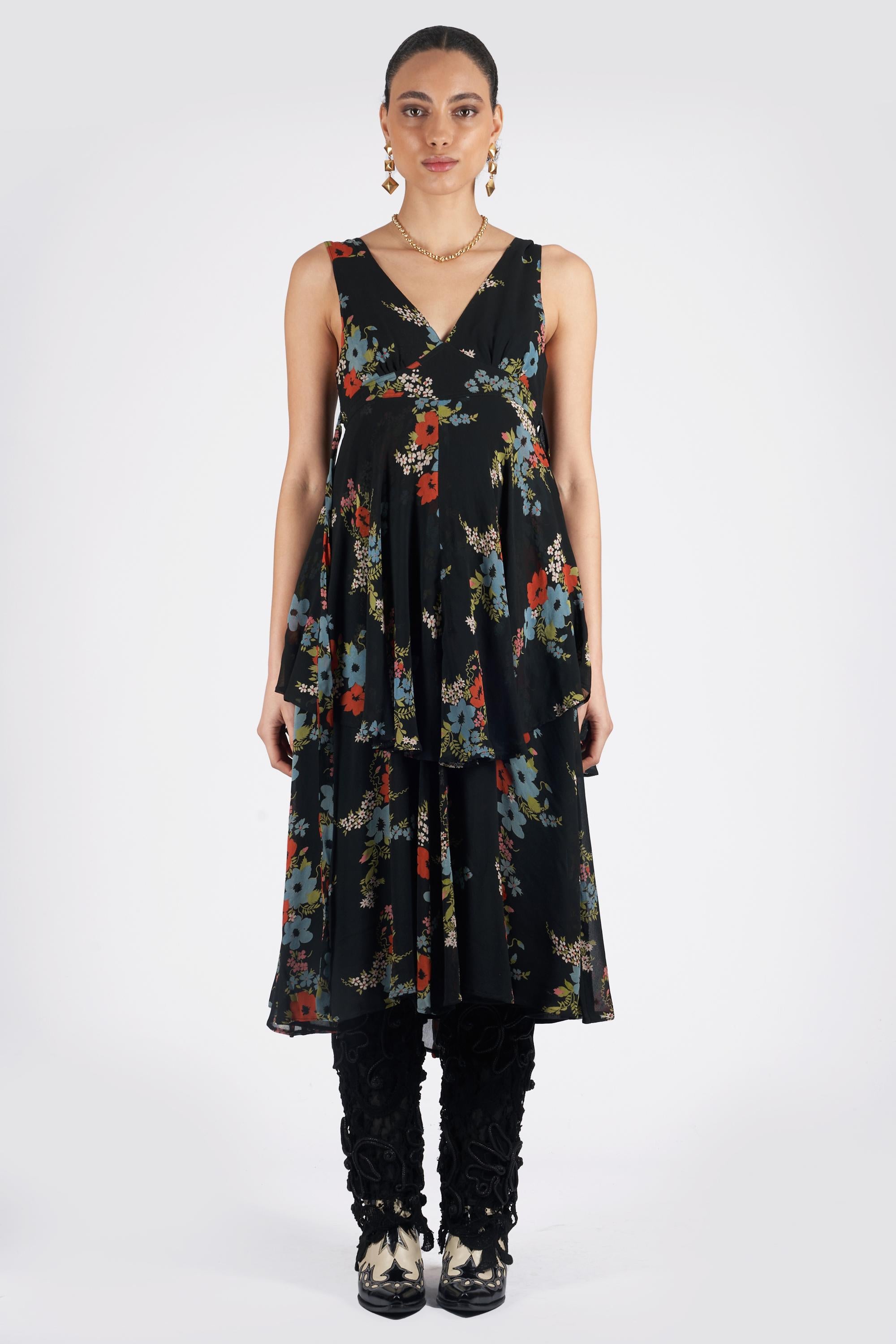 Women's or Men's Vintage 1970’s Sleeveless Floral Layered Dress For Sale