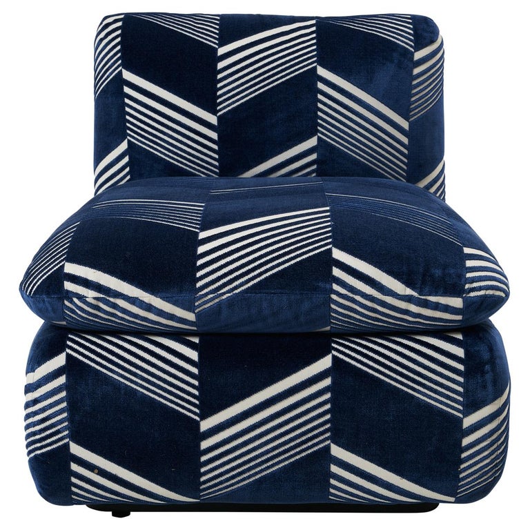 Vintage 1970s Slipper Chair with Schumacher Fabric For Sale at 1stDibs