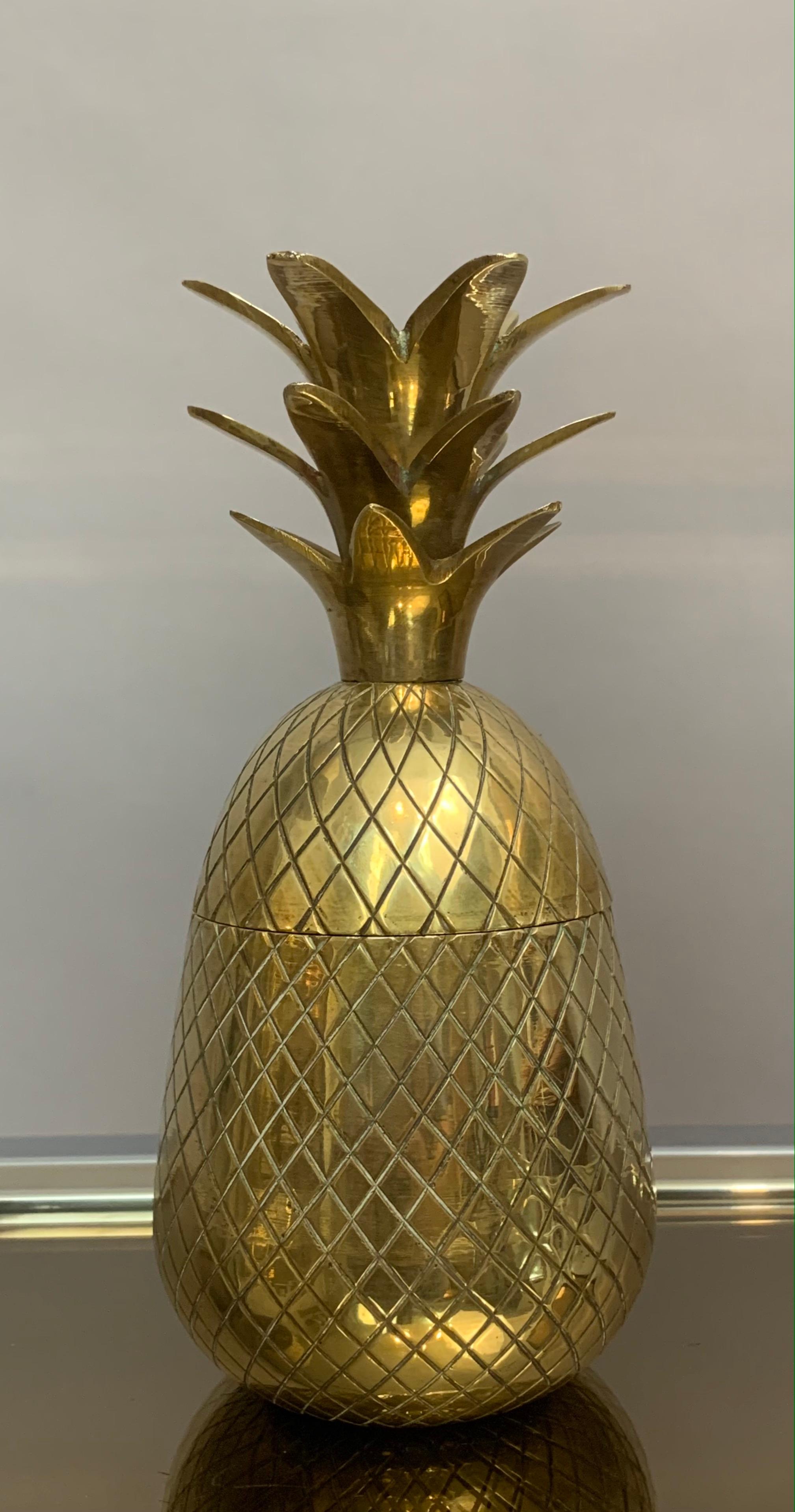 Vintage 1970s Small Solid Brass Hollywood Regency Pineapple Trinket Box 2