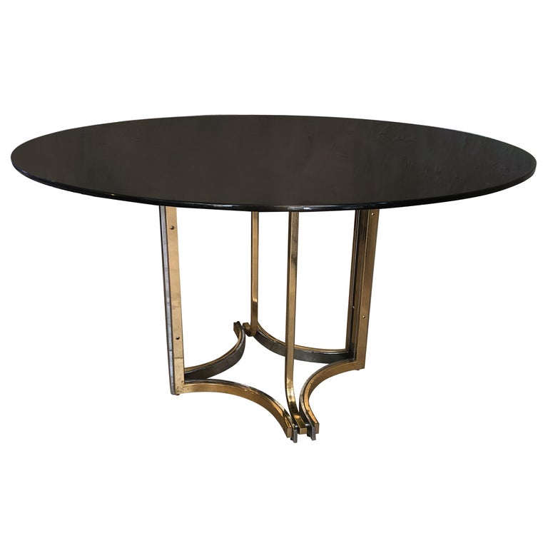 Vintage 1970s Smoked Glass Table with Brass and Chrome Base at 1stDibs