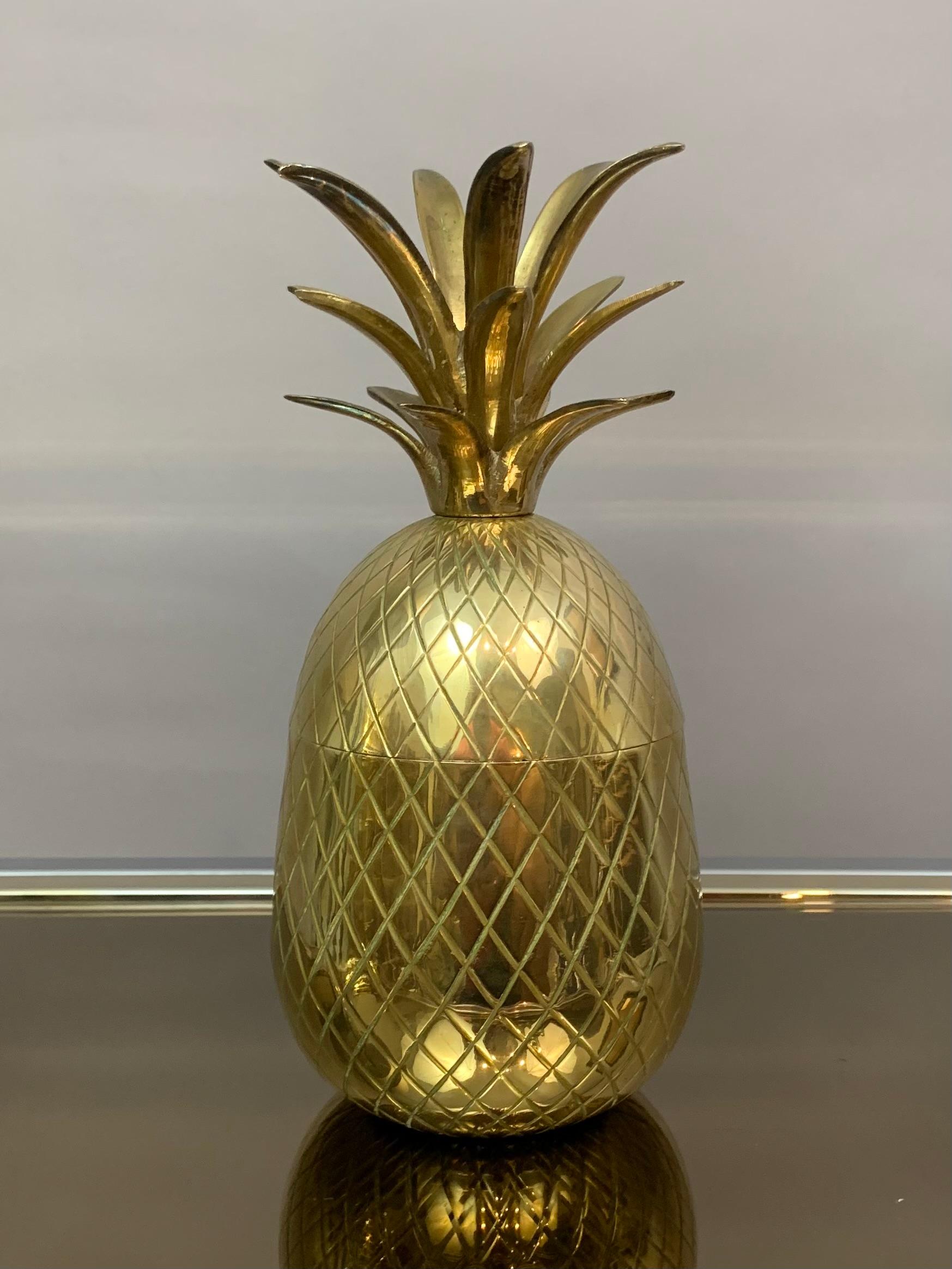 Vintage 1970s Solid Brass Hollywood Regency Pineapple Ice Bucket Container 4