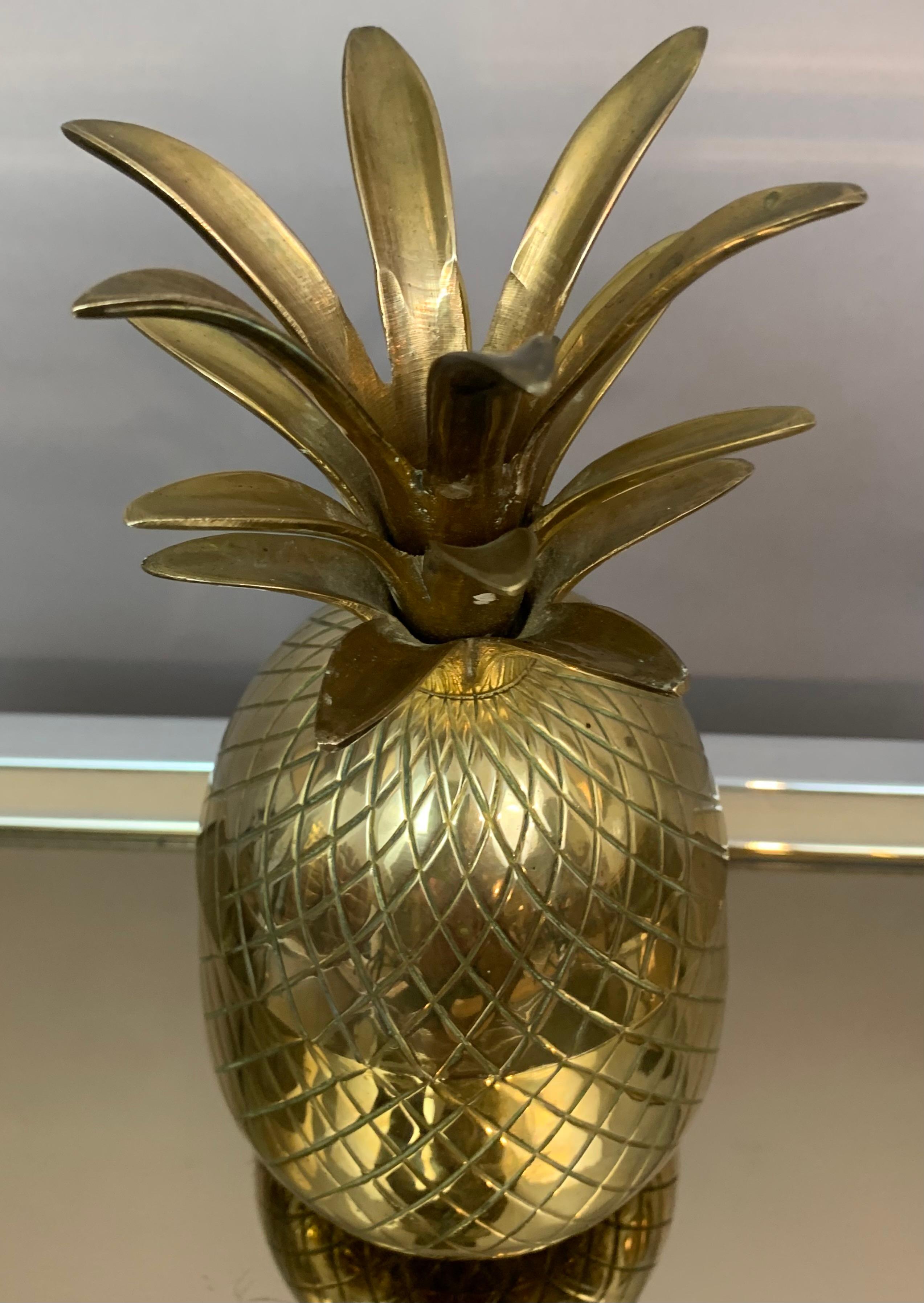 Vintage 1970s Solid Brass Hollywood Regency Pineapple Ice Bucket Container 7