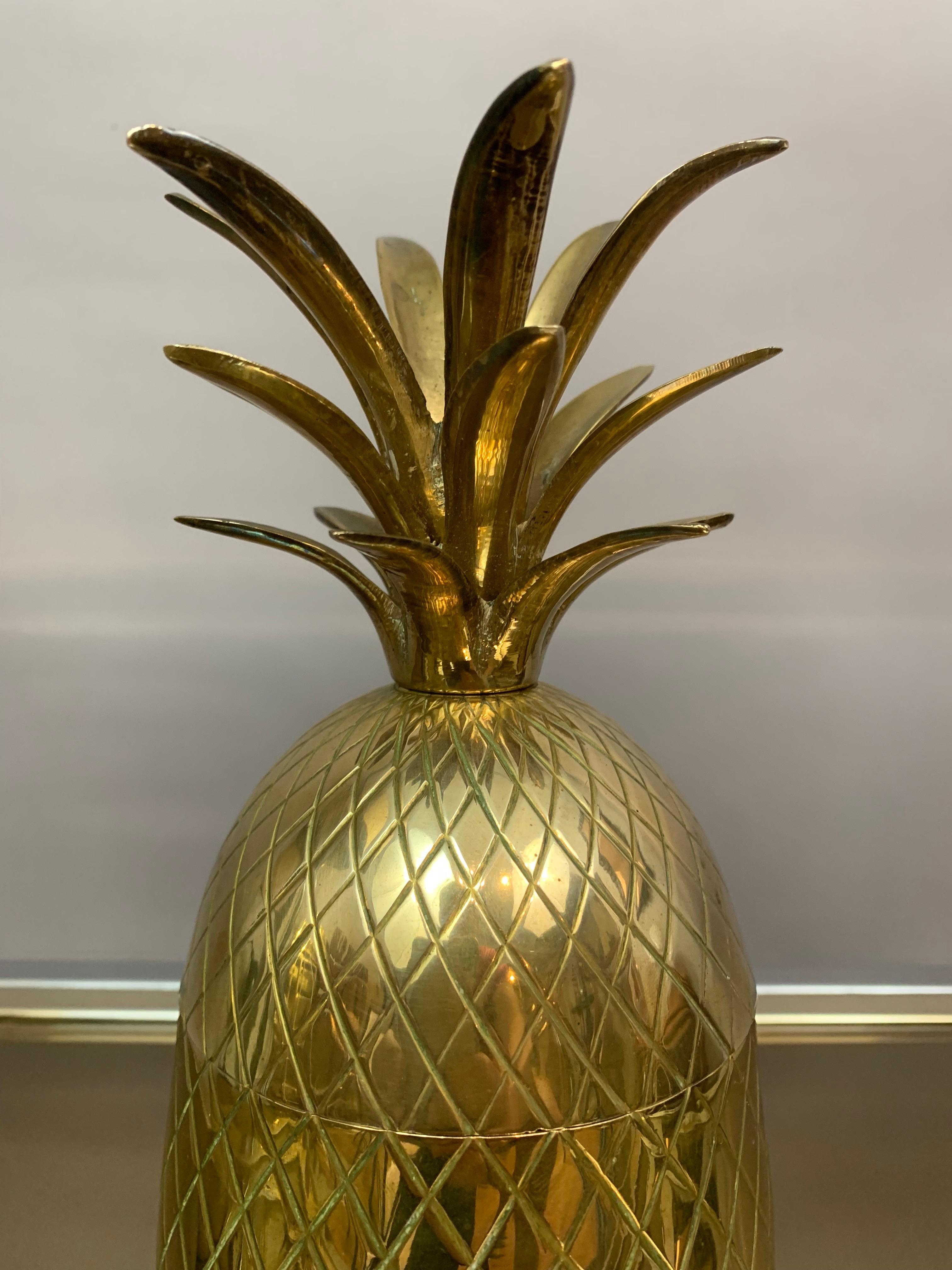 Vintage 1970s Solid Brass Hollywood Regency Pineapple Ice Bucket Container 13