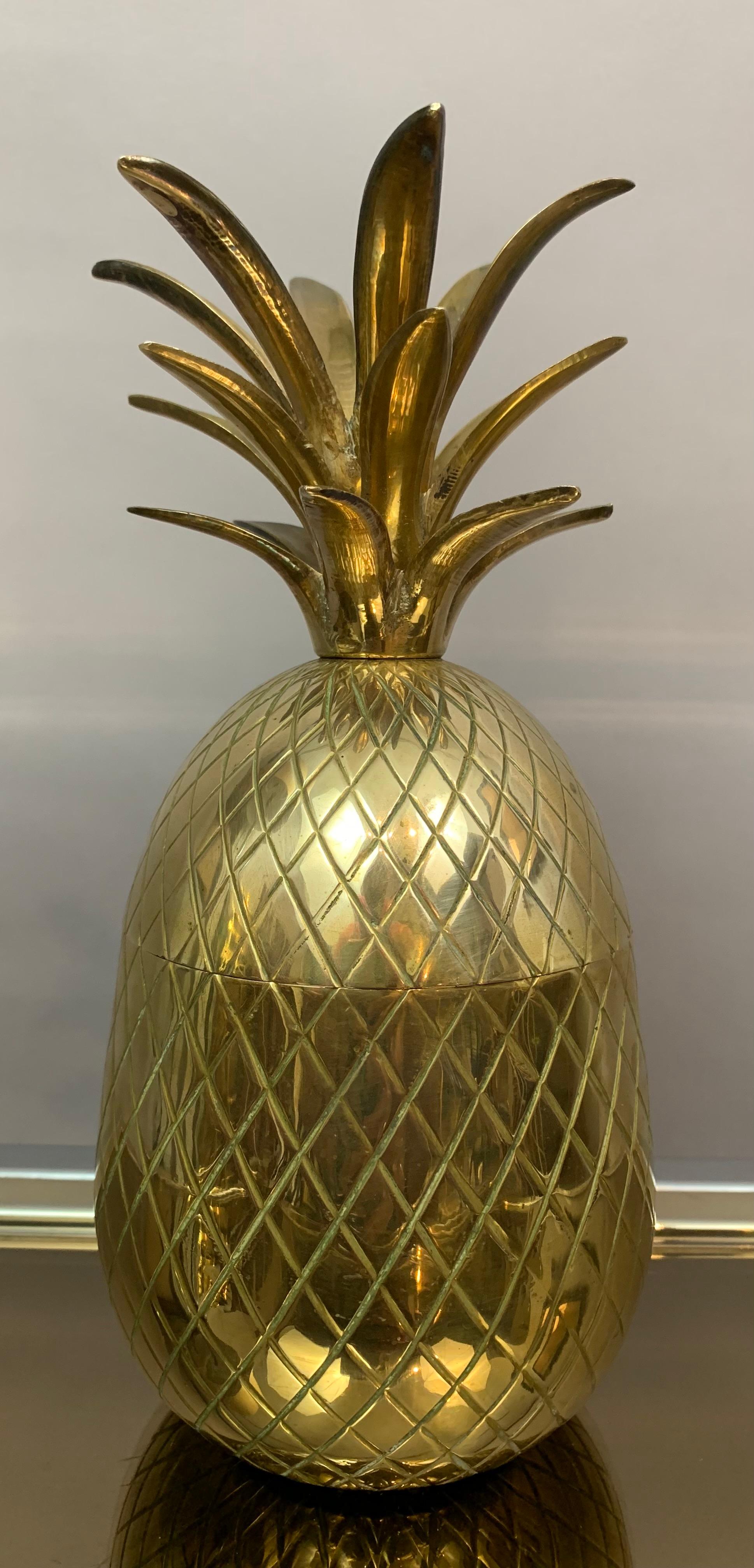 American Vintage 1970s Solid Brass Hollywood Regency Pineapple Ice Bucket Container