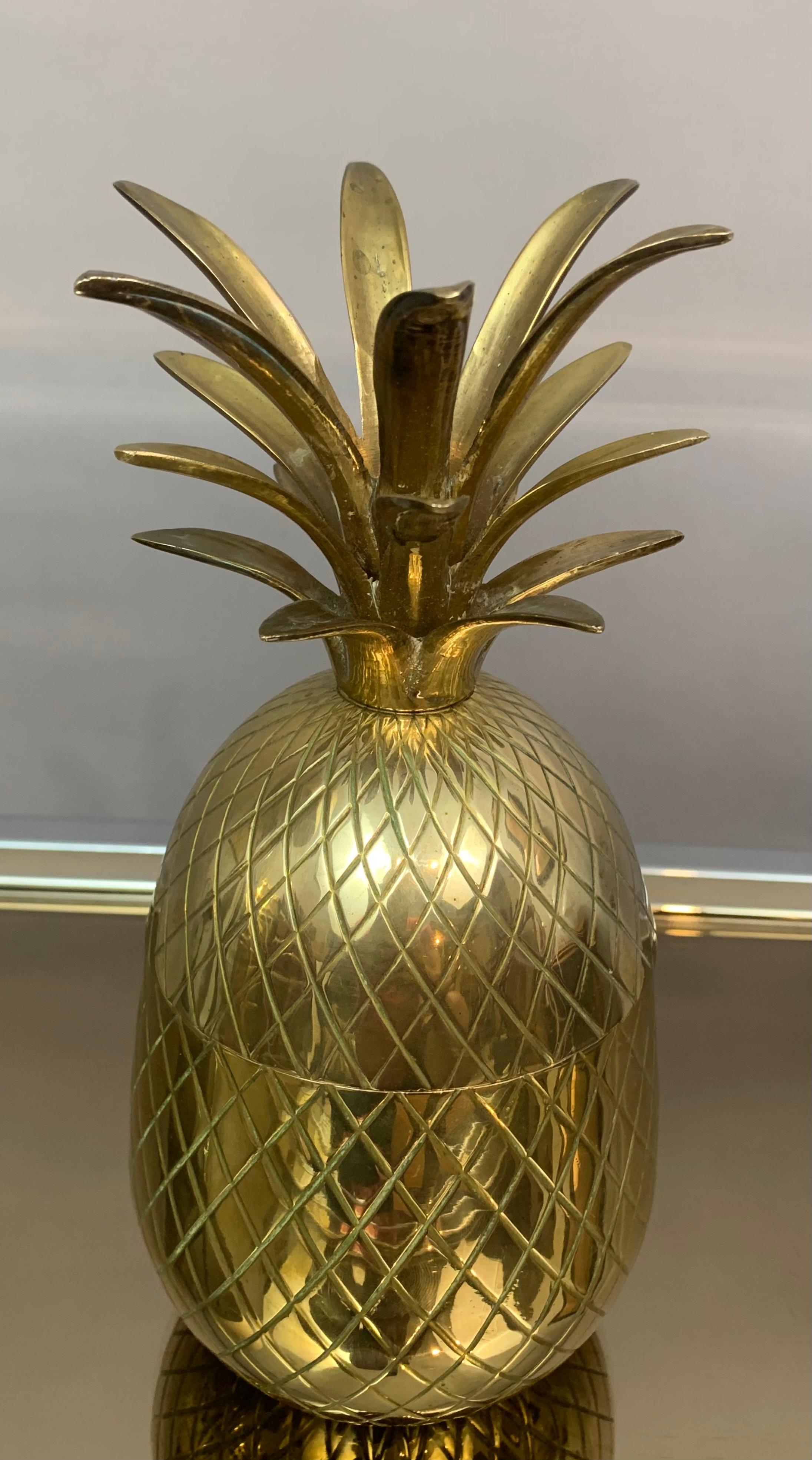 Vintage 1970s Solid Brass Hollywood Regency Pineapple Ice Bucket Container 1
