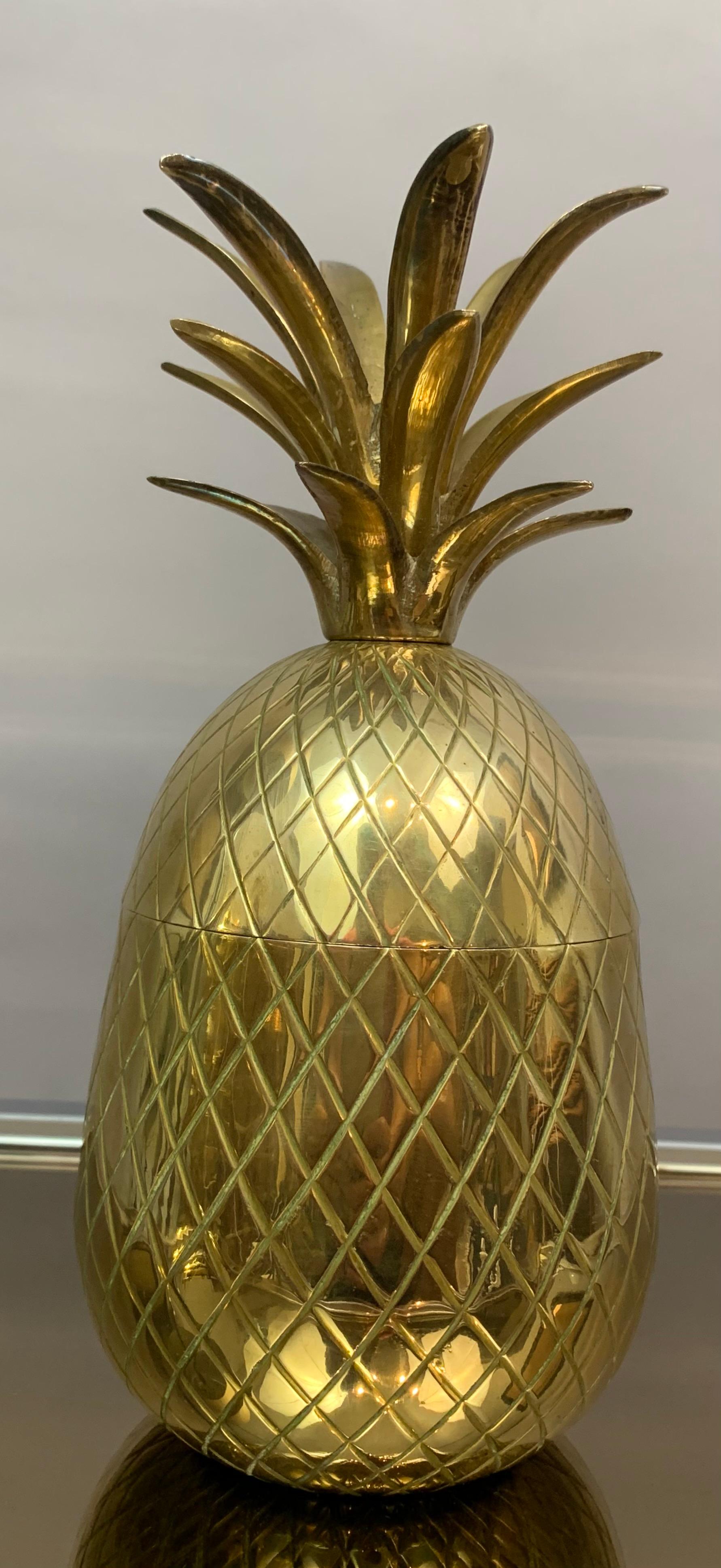 Vintage 1970s Solid Brass Hollywood Regency Pineapple Ice Bucket Container 2