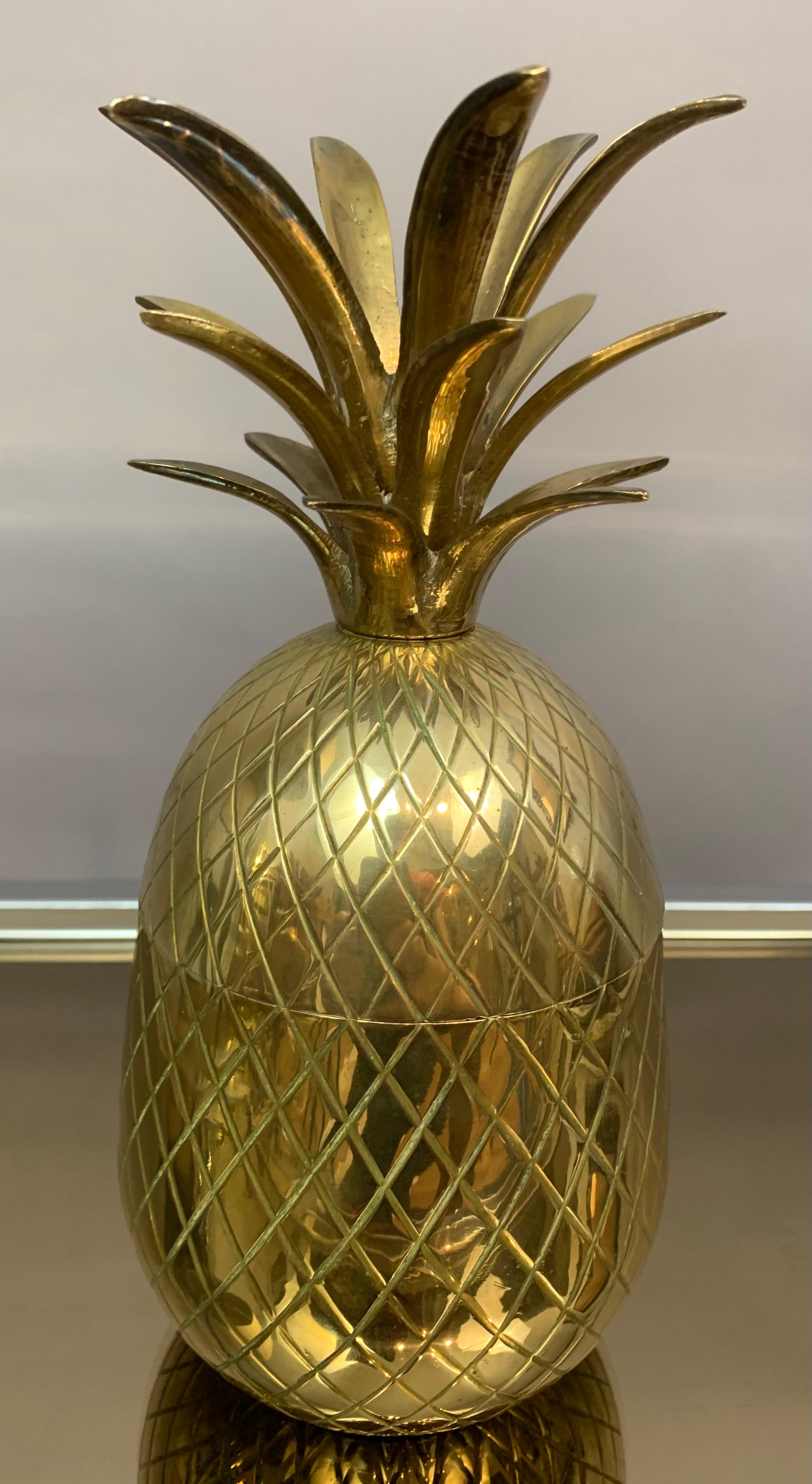 Vintage 1970s Solid Brass Hollywood Regency Pineapple Ice Bucket Container 3