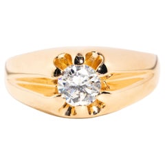 Vintage 1970s Solitaire Diamond Domed Setting Solitaire Ring 14 Carat Gold
