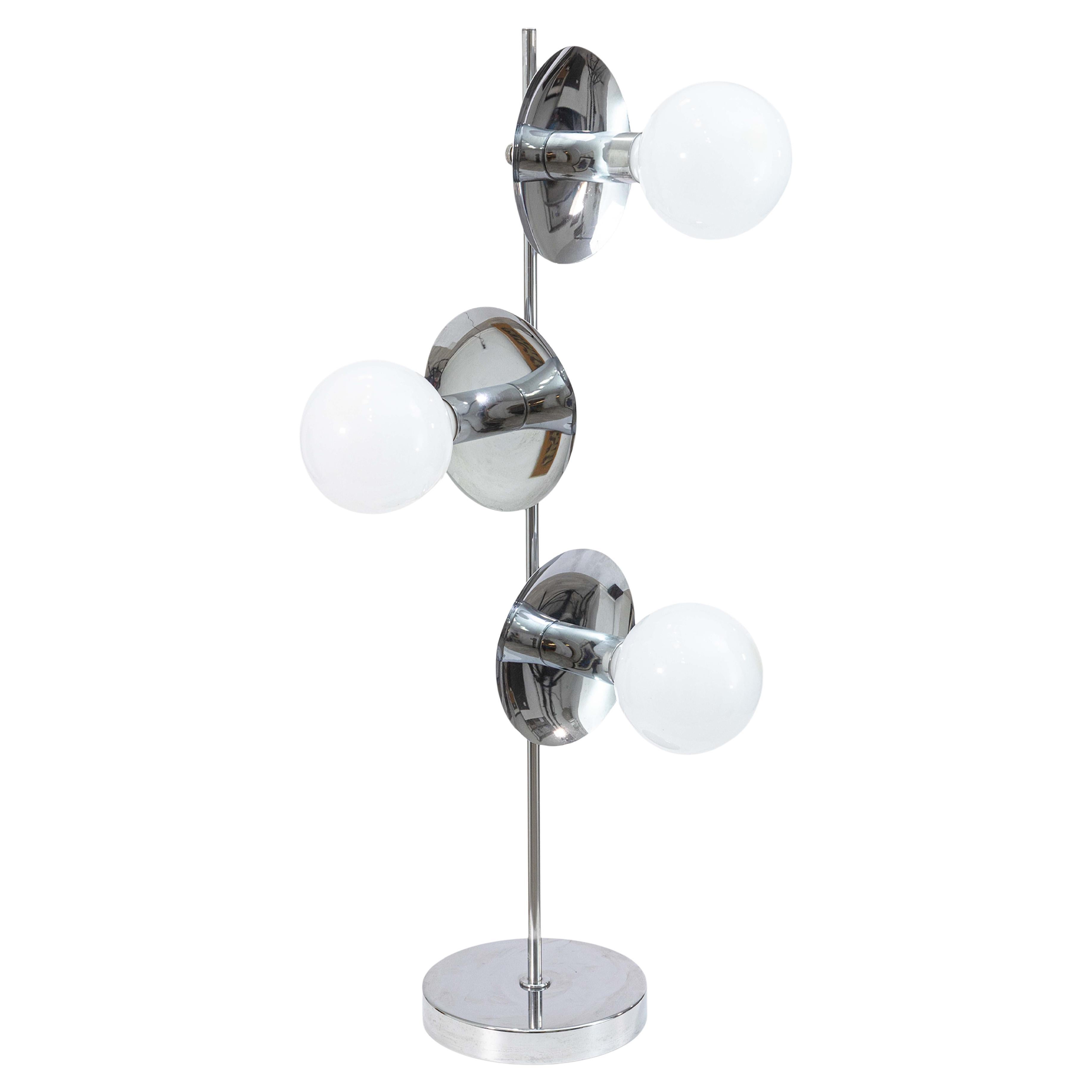 Vintage 1970s Space Age 3 Head Chrome Table Lamp