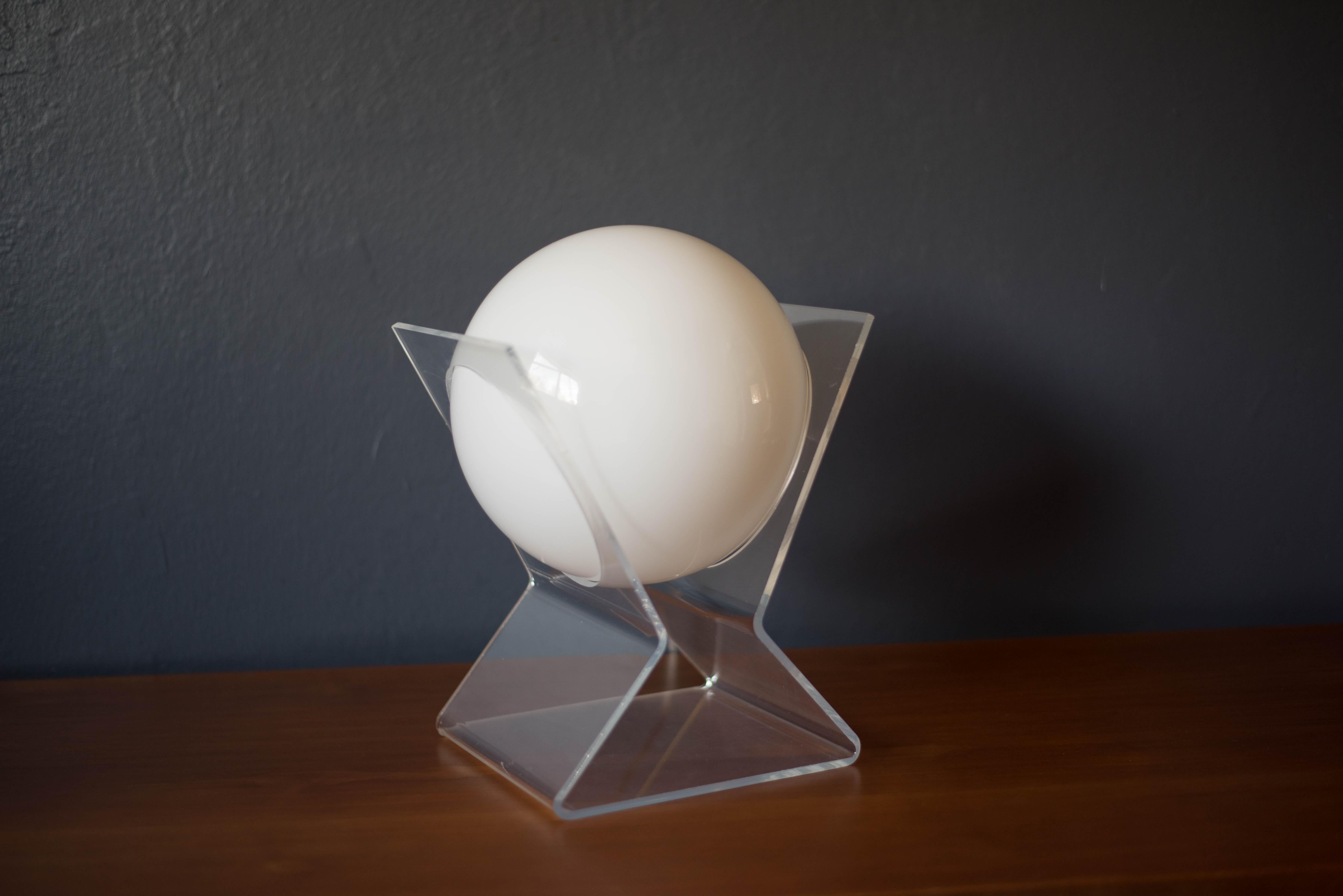 Mid-Century Modern Vintage 1970s Space Age Lucite Moon Globe Table Lamp