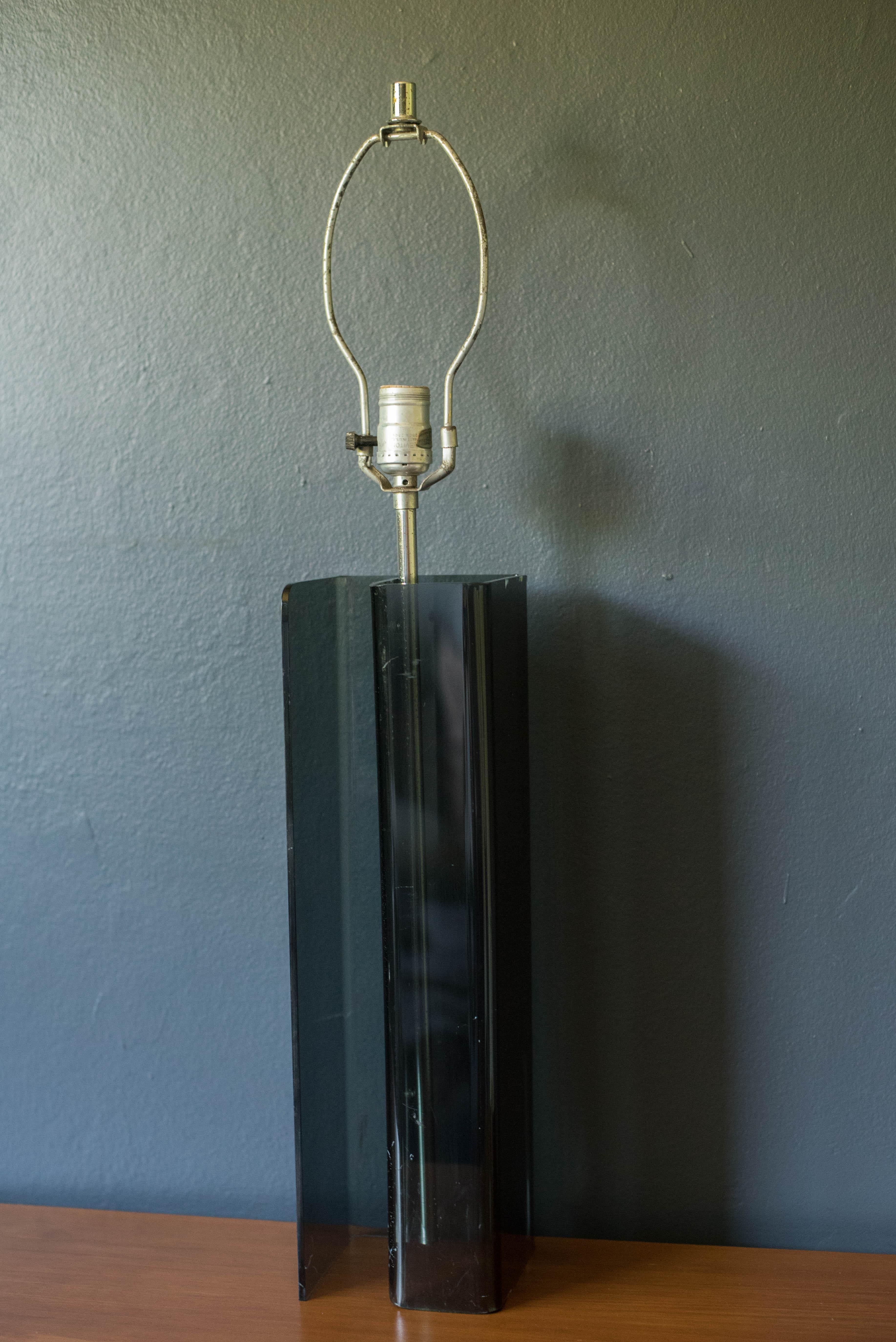 Late 20th Century Vintage 1970s Space Age Smoked Lucite Table Lamp For Sale
