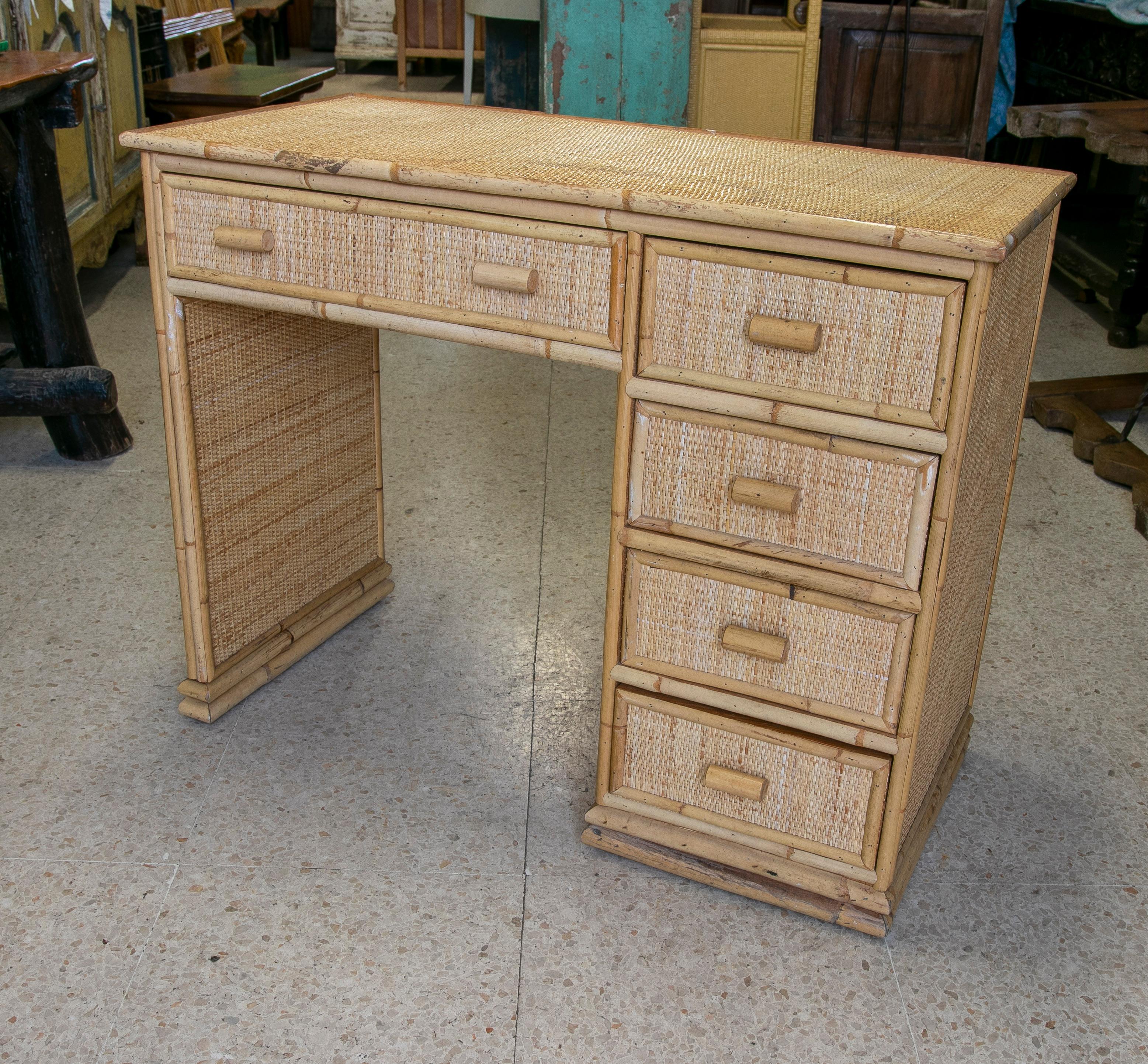 wicker desk with drawers