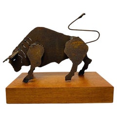 Vintage 1970s Spanish Brutalist Bull Sculpture 