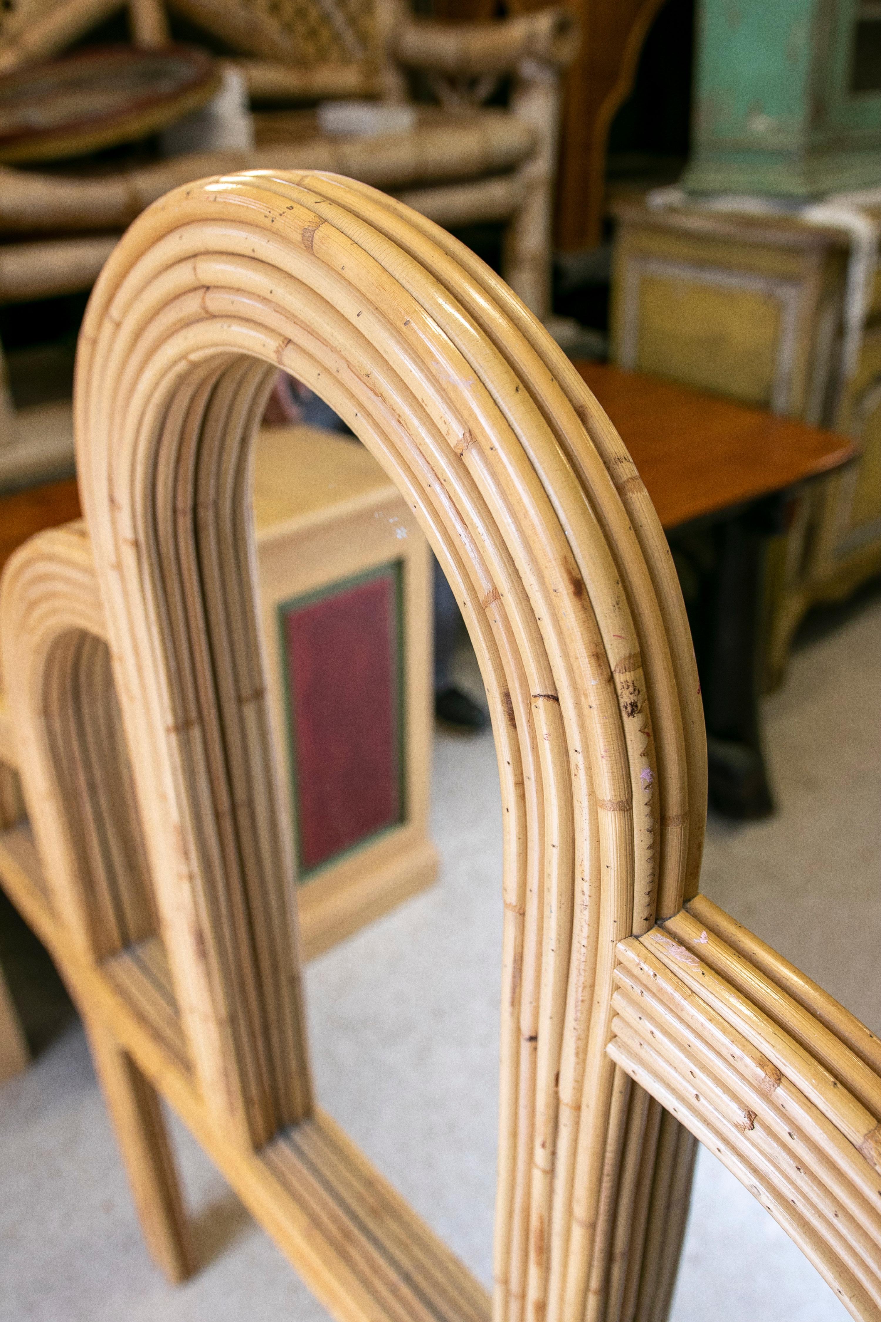 Vintage 1970s Spanish Panelled Mirror & Bamboo Lined  Wooden Bed Headboard For Sale 3