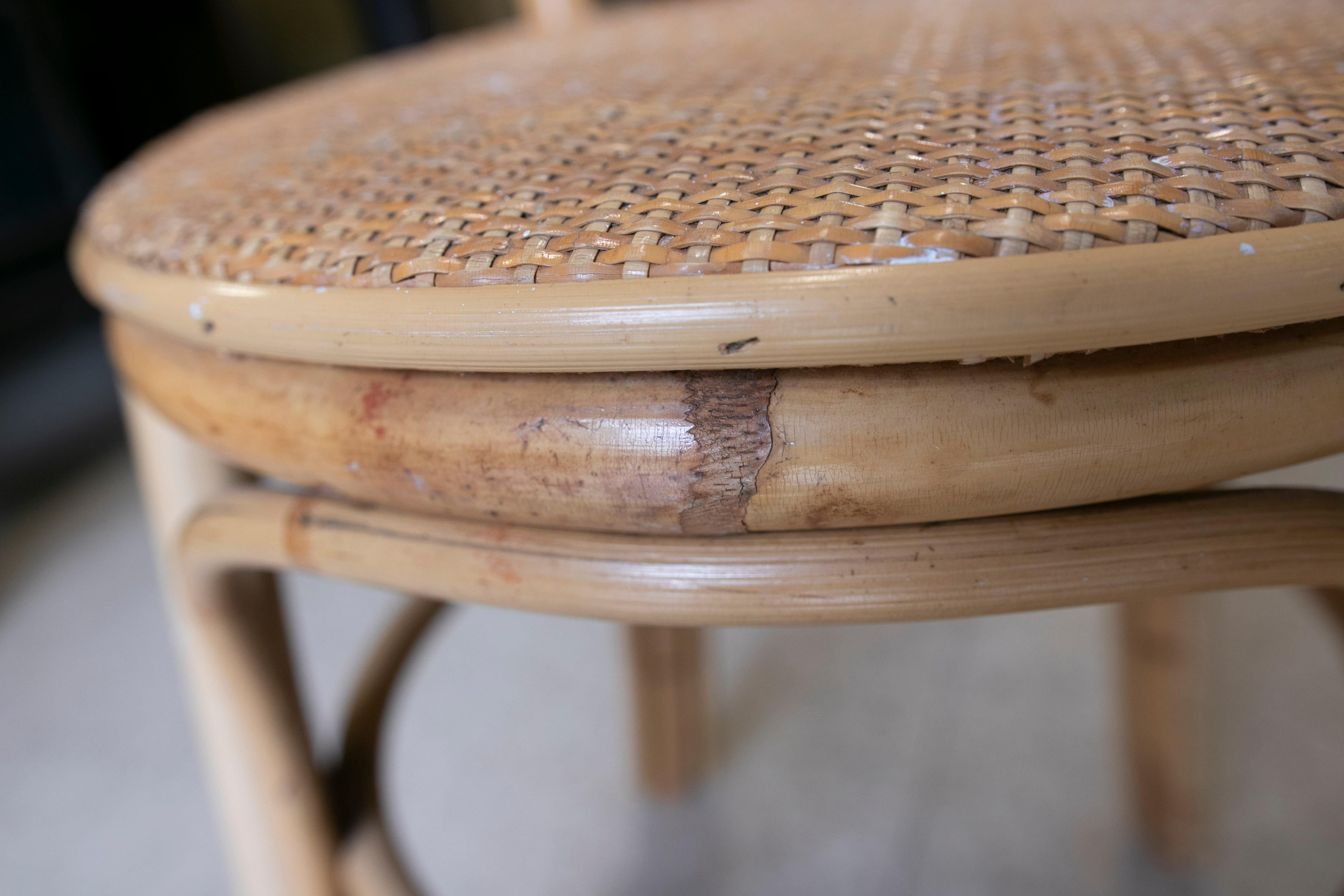 Chaise espagnole vintage en osier tressé et bambou des années 1970 en vente 10
