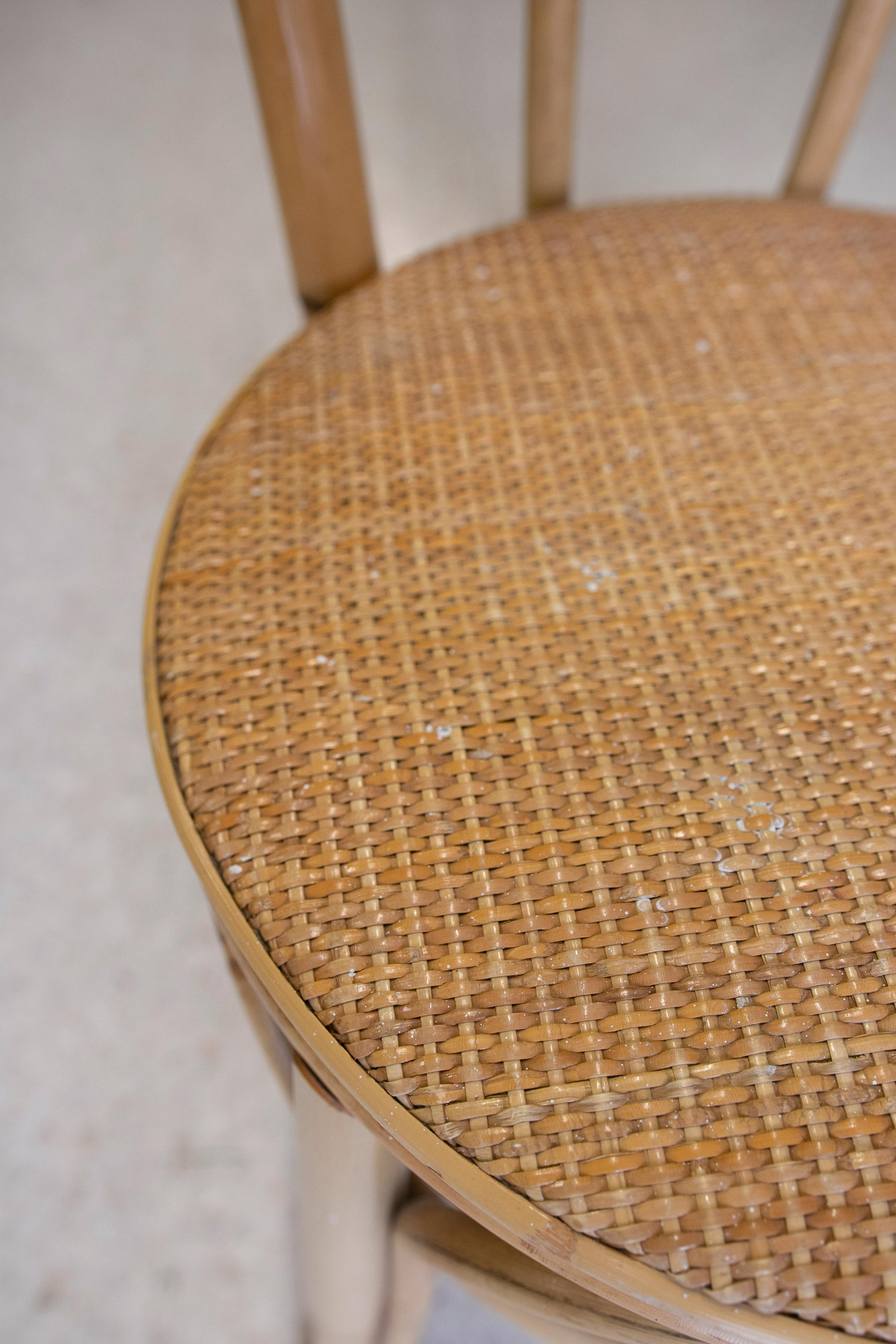 Vintage 1970s Spanish Woven Wicker & Bamboo Chair For Sale 5