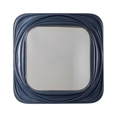 Vintage 1970s square wall mirror in blue plastic, Italian design