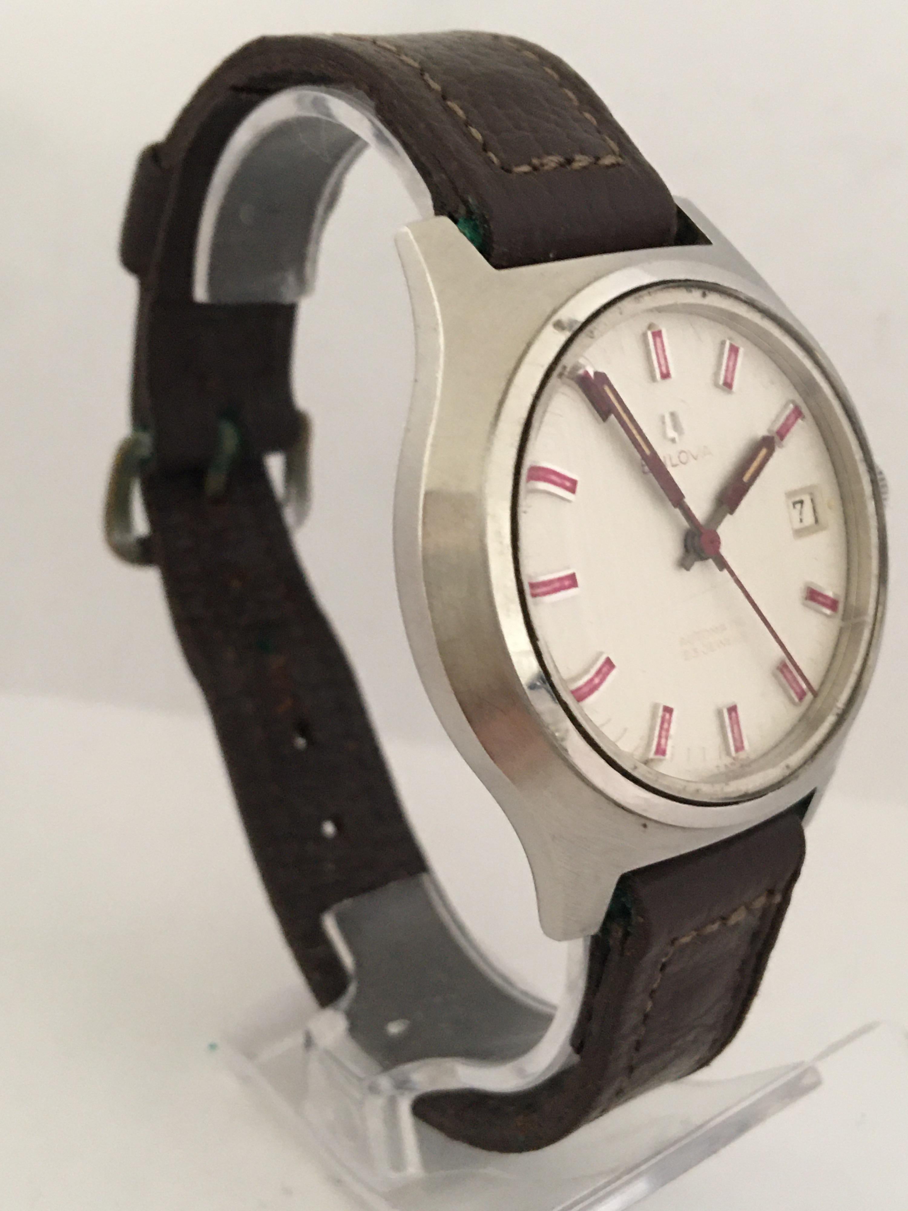 Vintage 1970s Stainless Steel Automatic Bulova Watch In Good Condition For Sale In Carlisle, GB