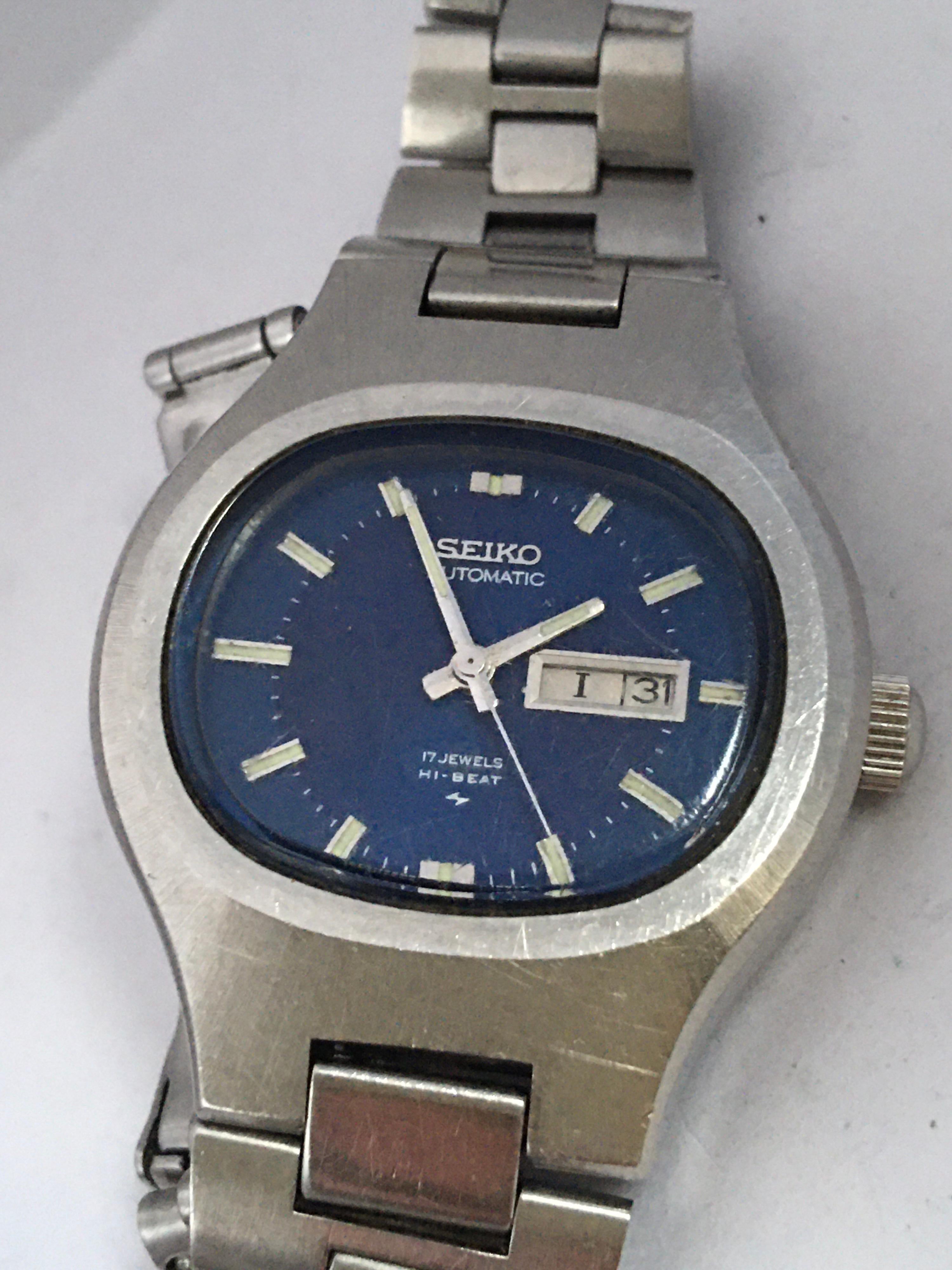 Vintage 1970s Stainless Steel Blue Dial Ladies Seiko Automatic Watch For Sale 1