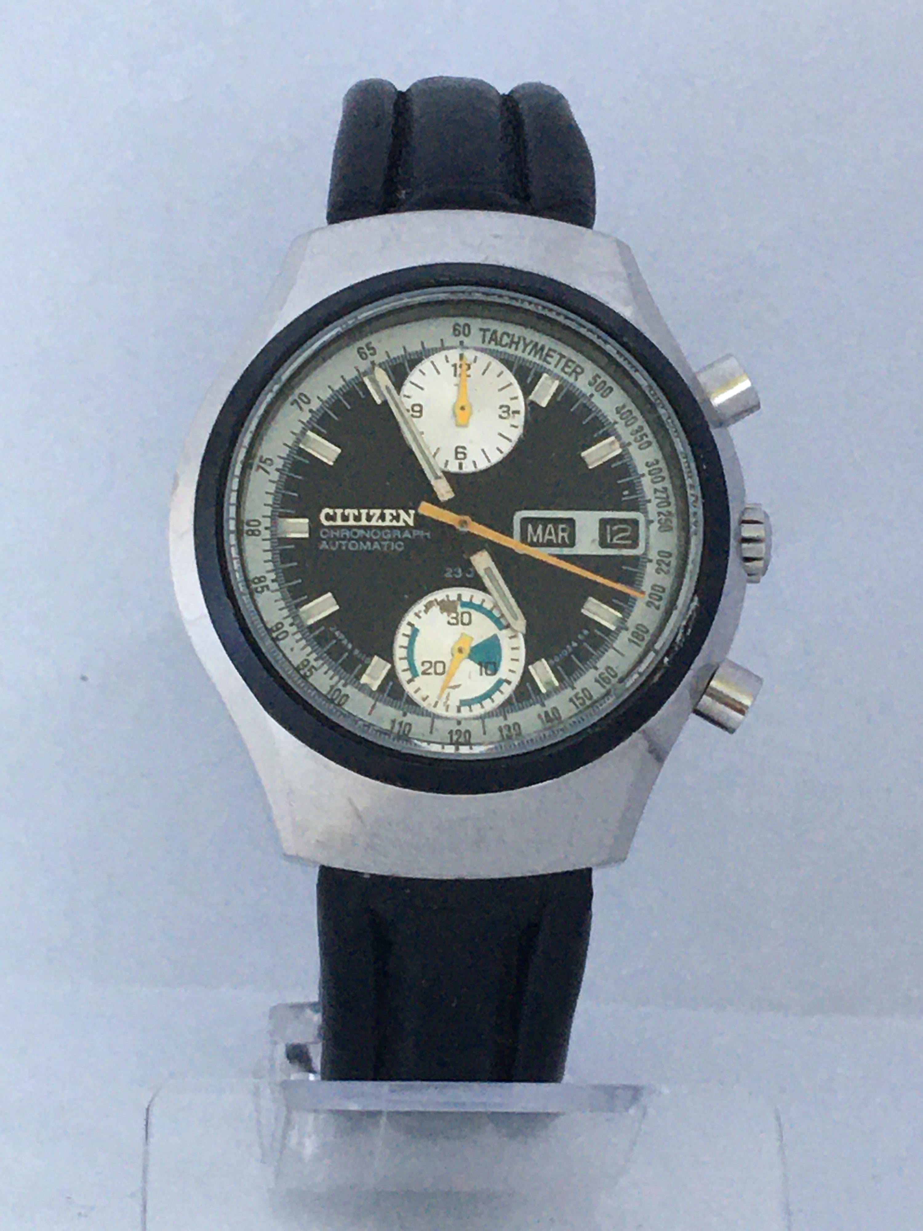 Vintage 1970s Stainless Steel Citizen Chronograph 8110 Automatic Watch For Sale 6