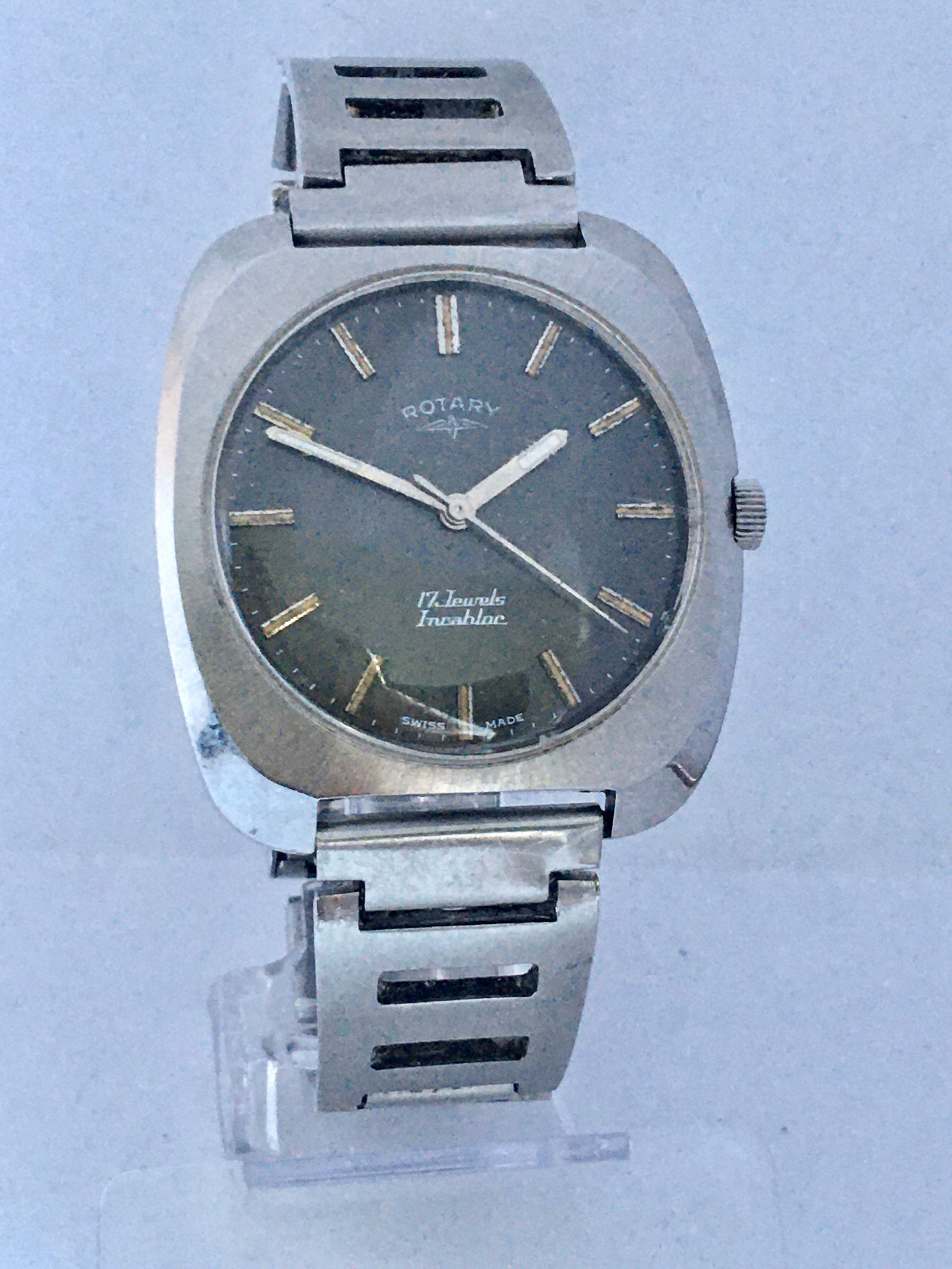 Women's or Men's Vintage 1970s Stainless Steel Mechanical Swiss Rotary Watch For Sale