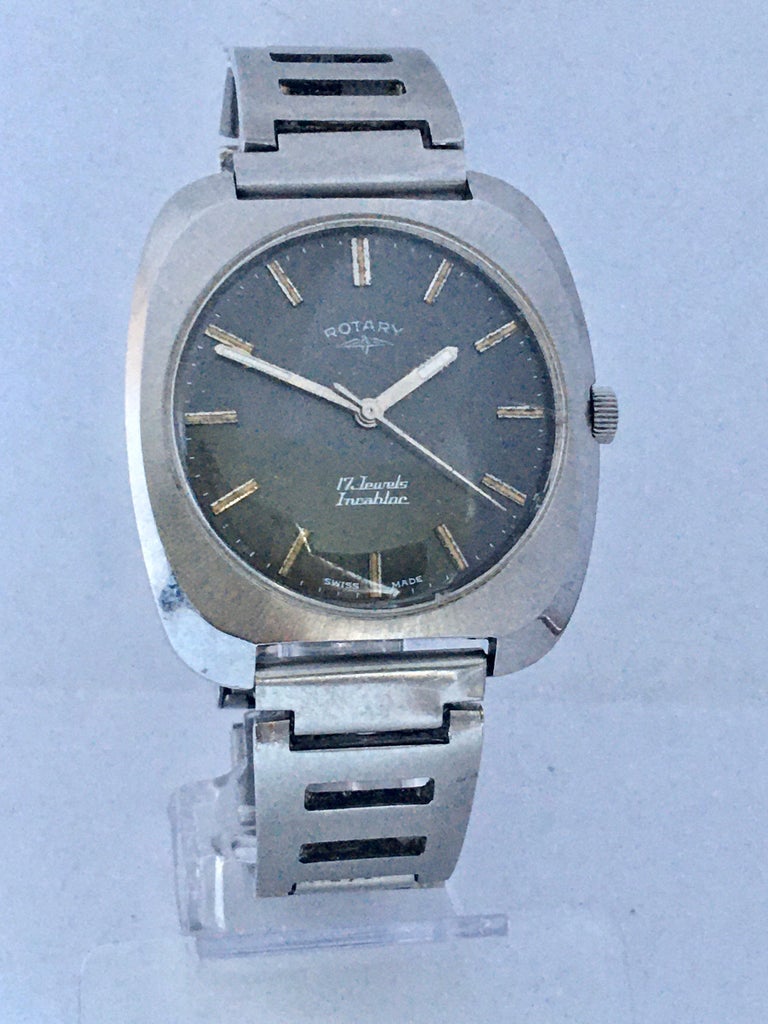 Vintage 1970s Stainless Steel Mechanical Swiss Rotary Watch For Sale at ...