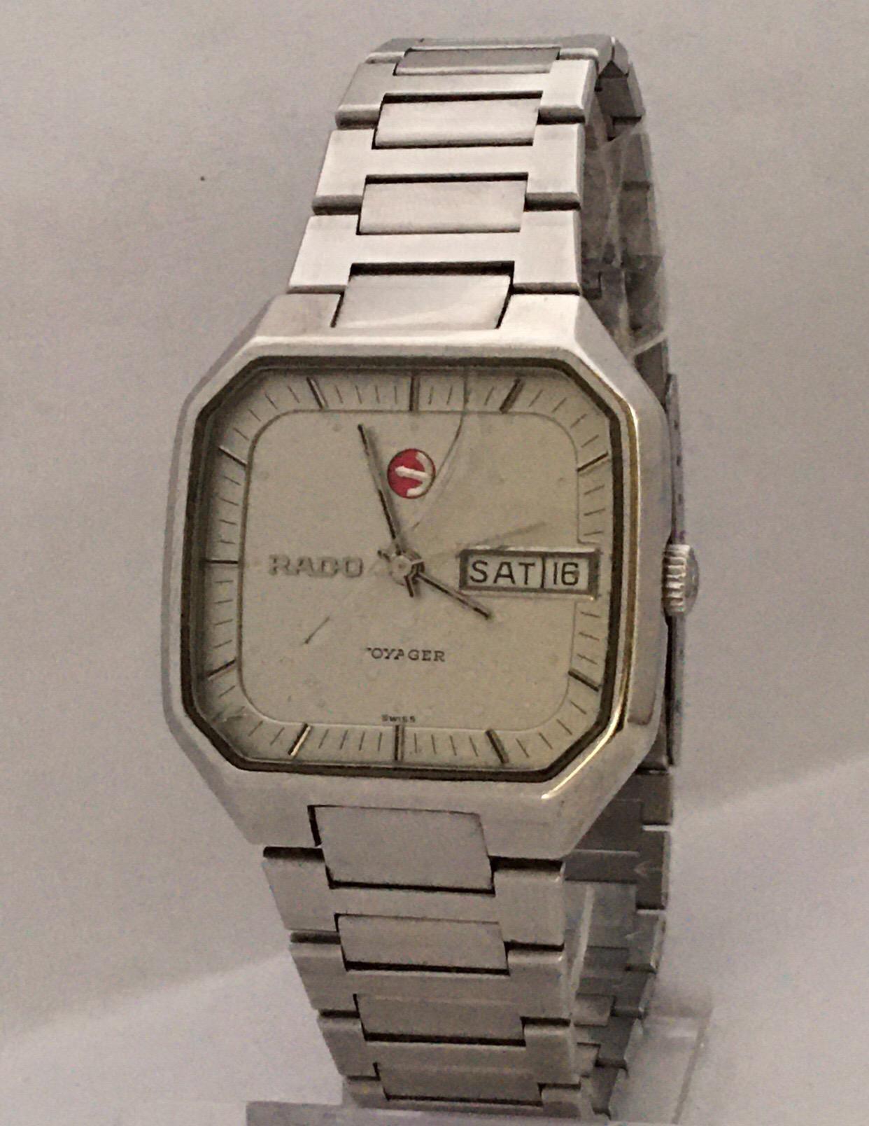 Vintage 1970s Stainless Steel RADO Voyager Automatic Watch 4