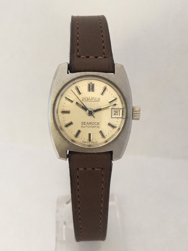 Vintage 1970s Stainless Steel Roamer Searock Automatic Ladies Watch For