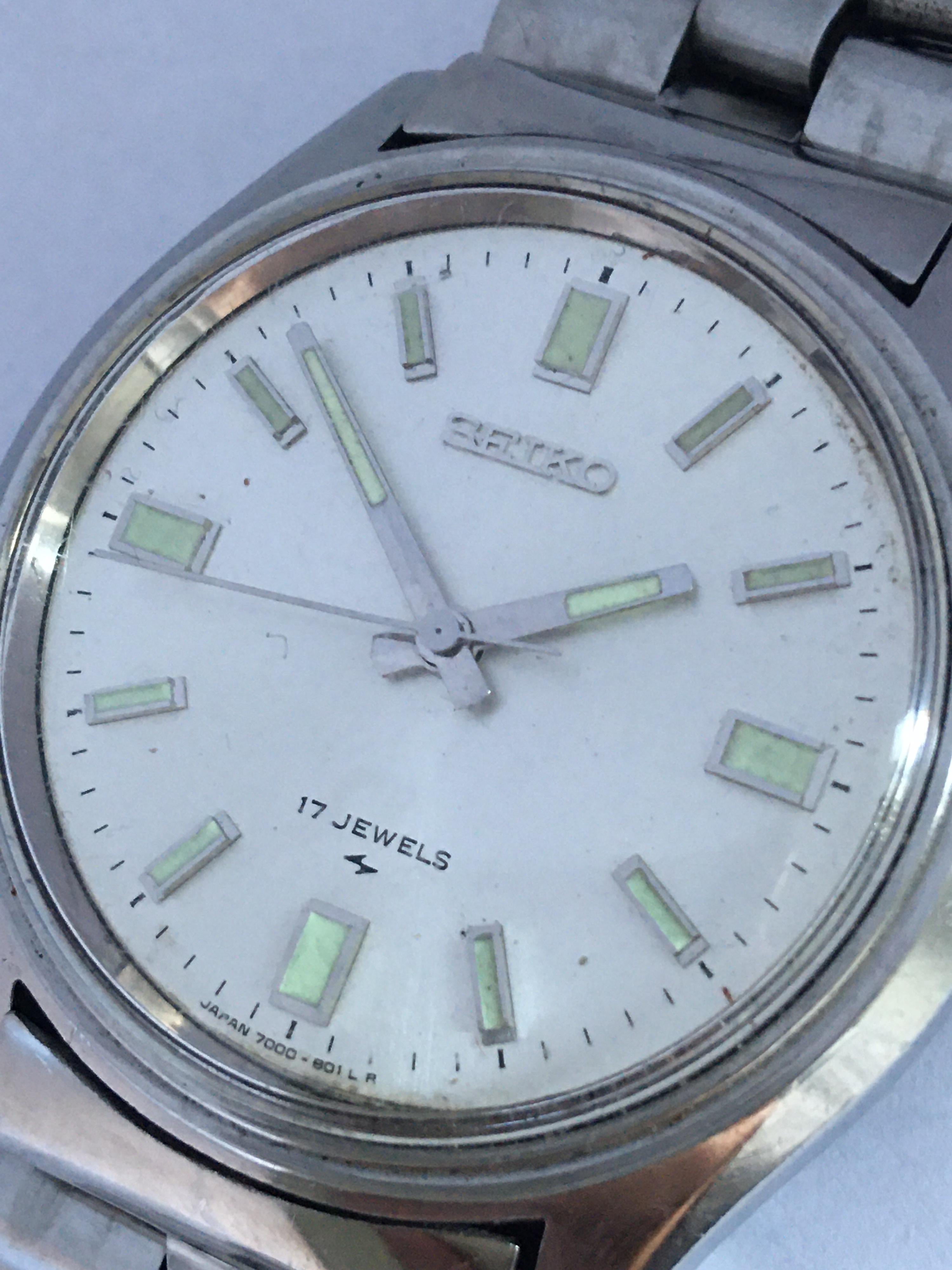 Vintage 1970s Stainless Steel Seiko 17 Jewels Mechanical Watch 4