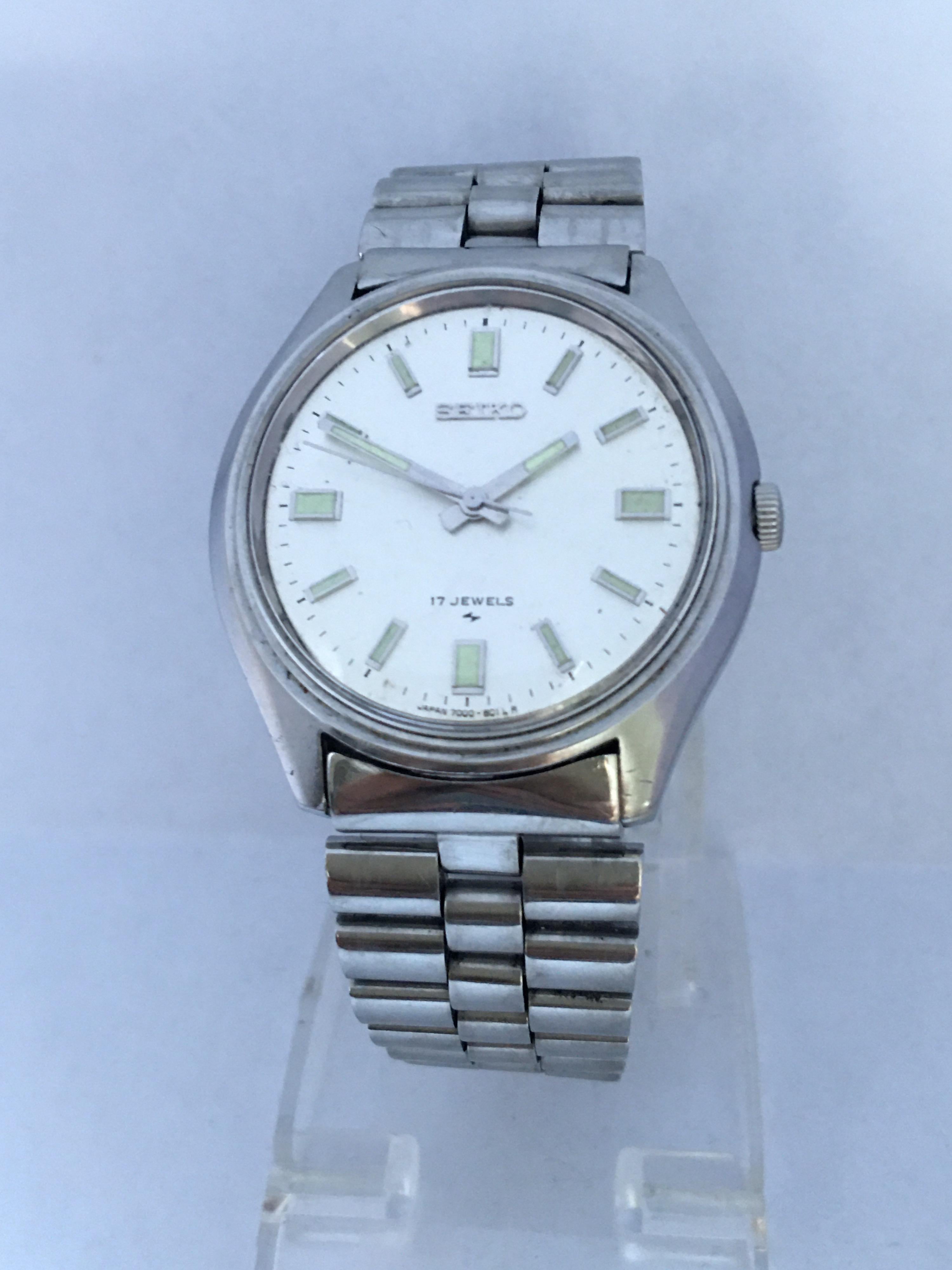 Vintage 1970s Stainless Steel Seiko 17 Jewels Mechanical Watch 5