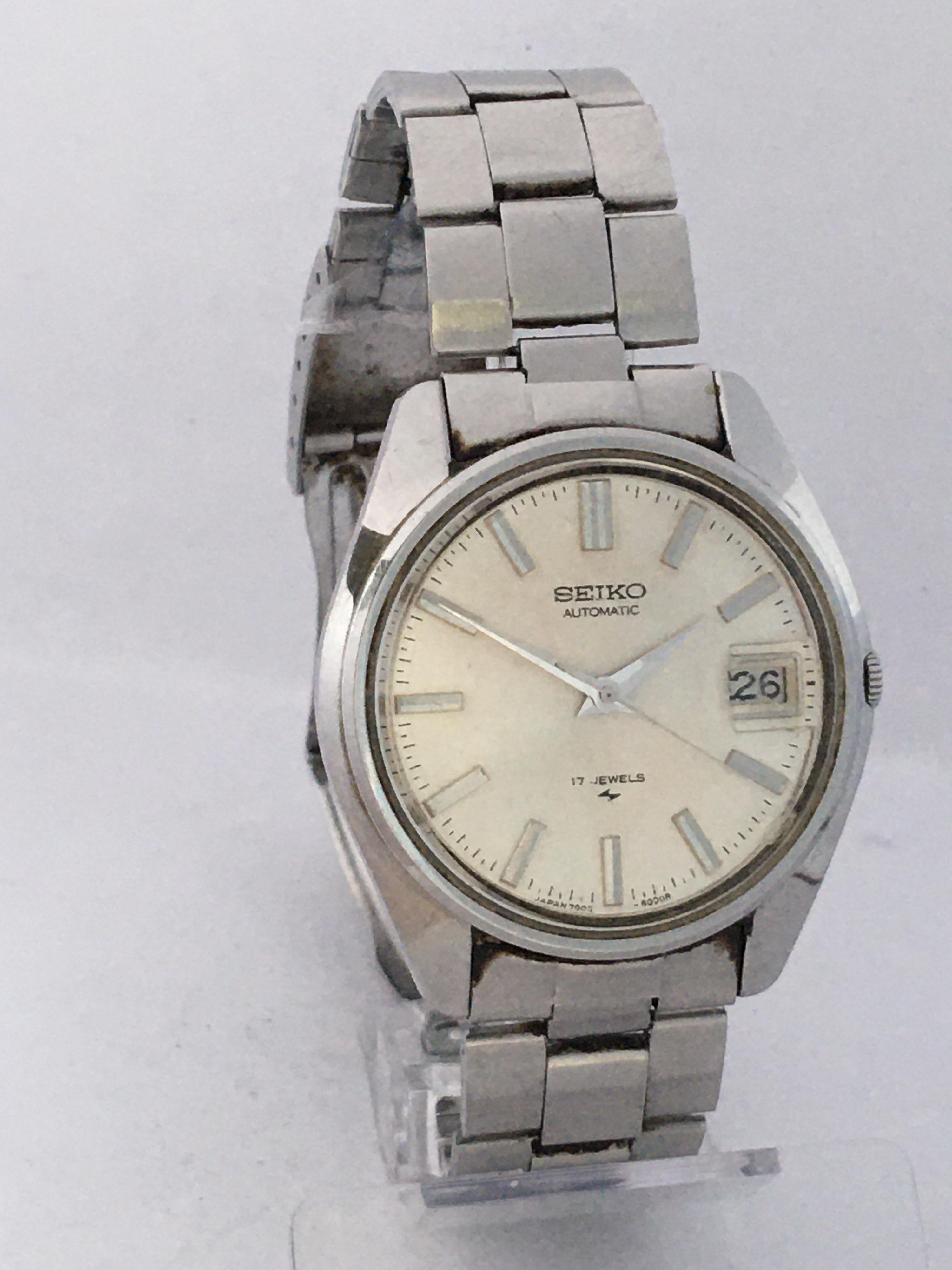 Vintage 1970s Stainless Steel Seiko Automatic Wristwatch 4