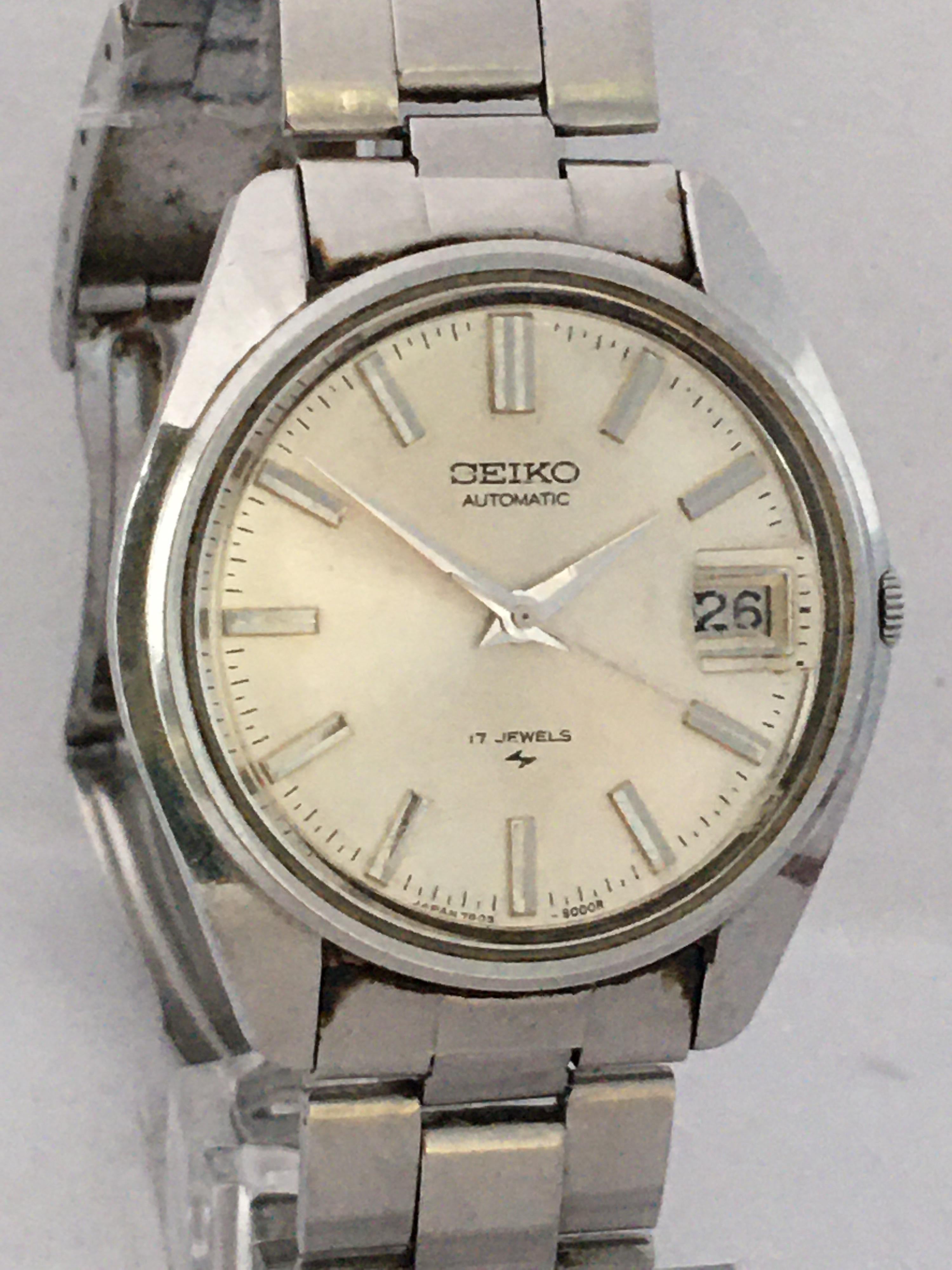 Vintage 1970s Stainless Steel Seiko Automatic Wristwatch 5